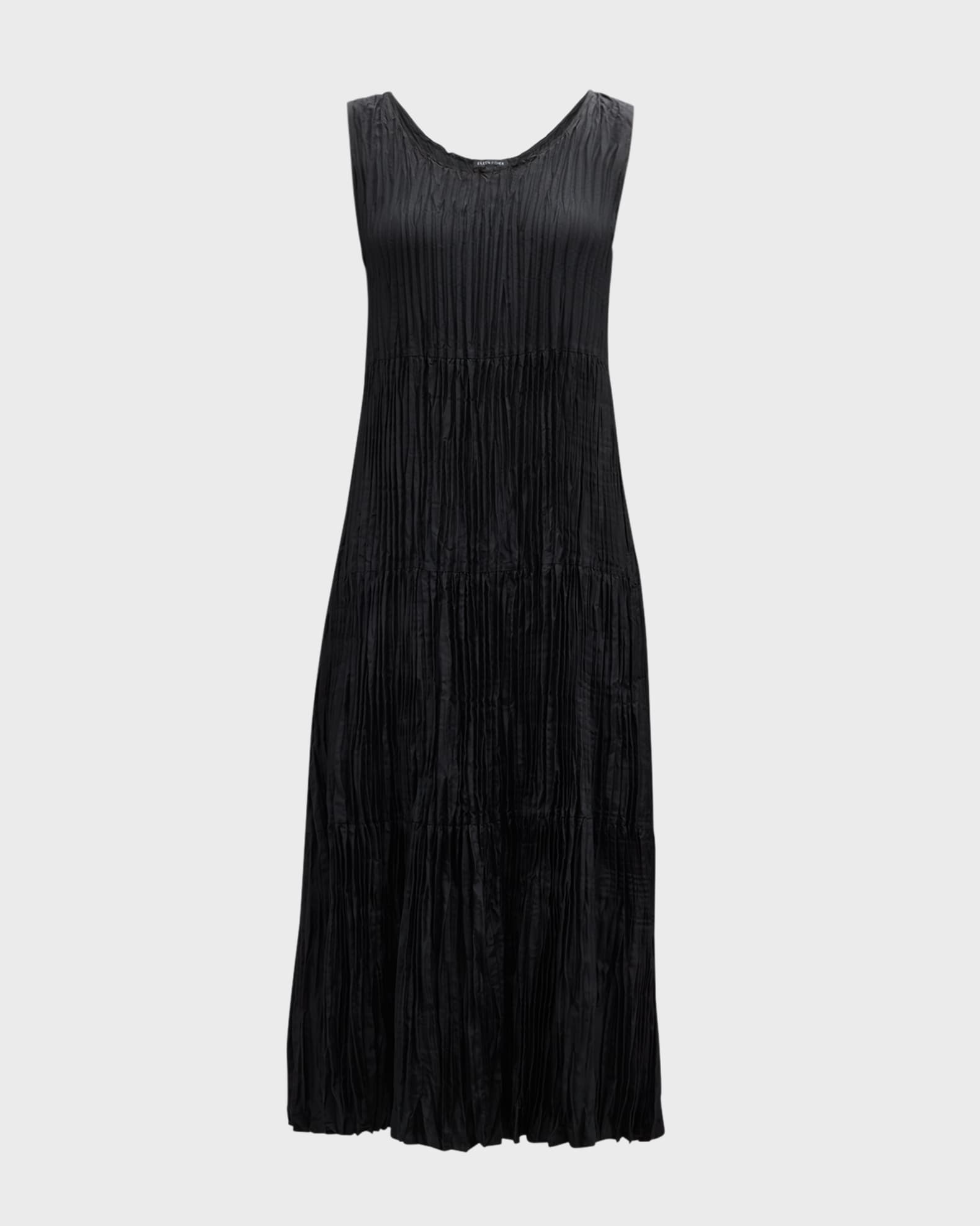Eileen Fisher Tiered Sleeveless Crinkled Midi Dress