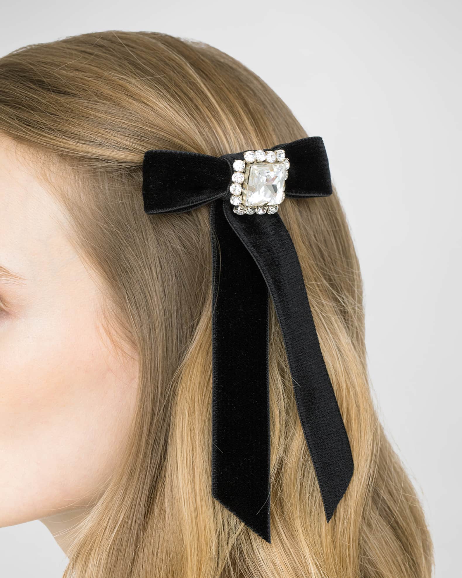 Jennifer Behr Zelina Embellished Velvet Bow Barrette | Neiman Marcus