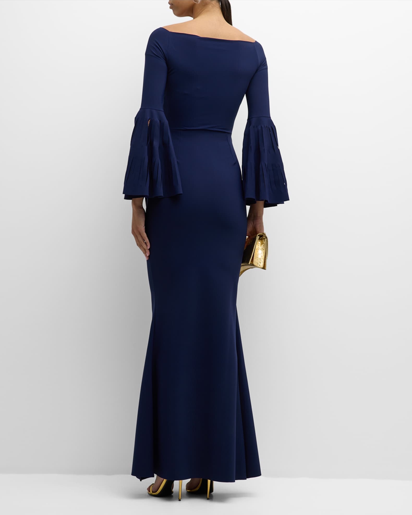 Chiara Boni La Petite Robe Pleated Cutout Bell Sleeve Mermaid Gown