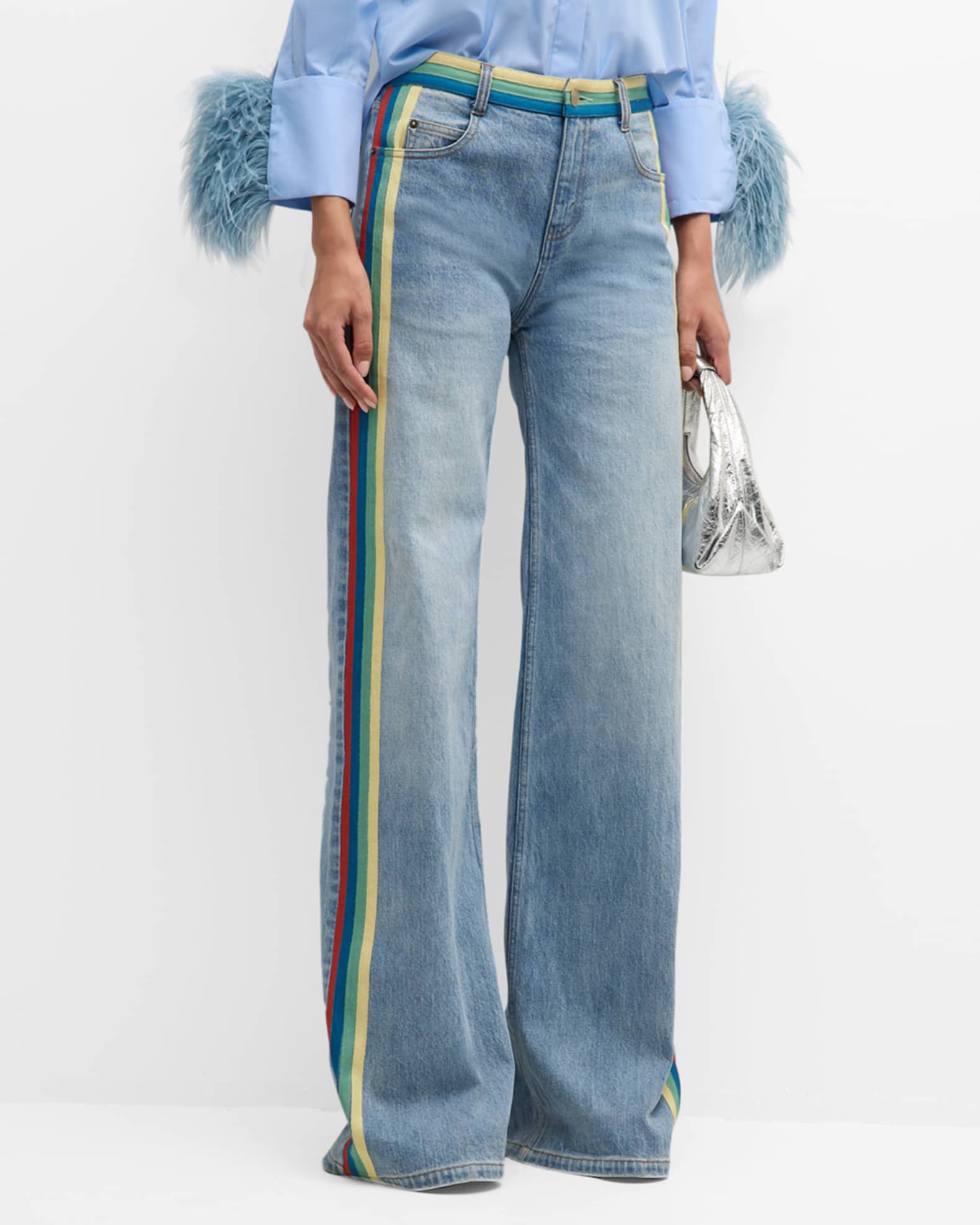 Hellessy Bart Striped-Ribbon Straight-Leg Jeans | Neiman Marcus