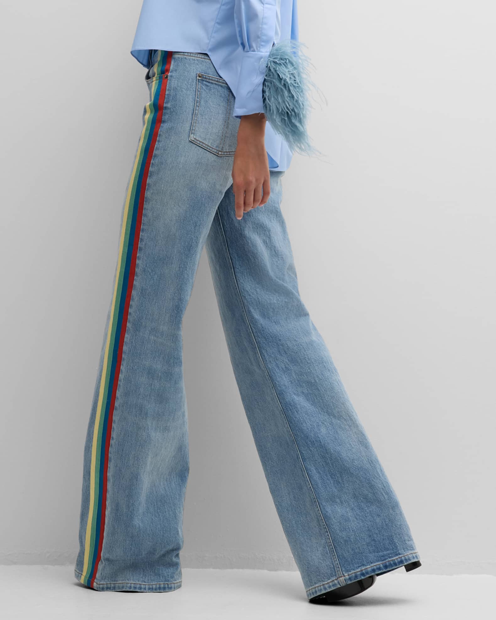 Hellessy Bart Striped-Ribbon Straight-Leg Jeans | Neiman Marcus