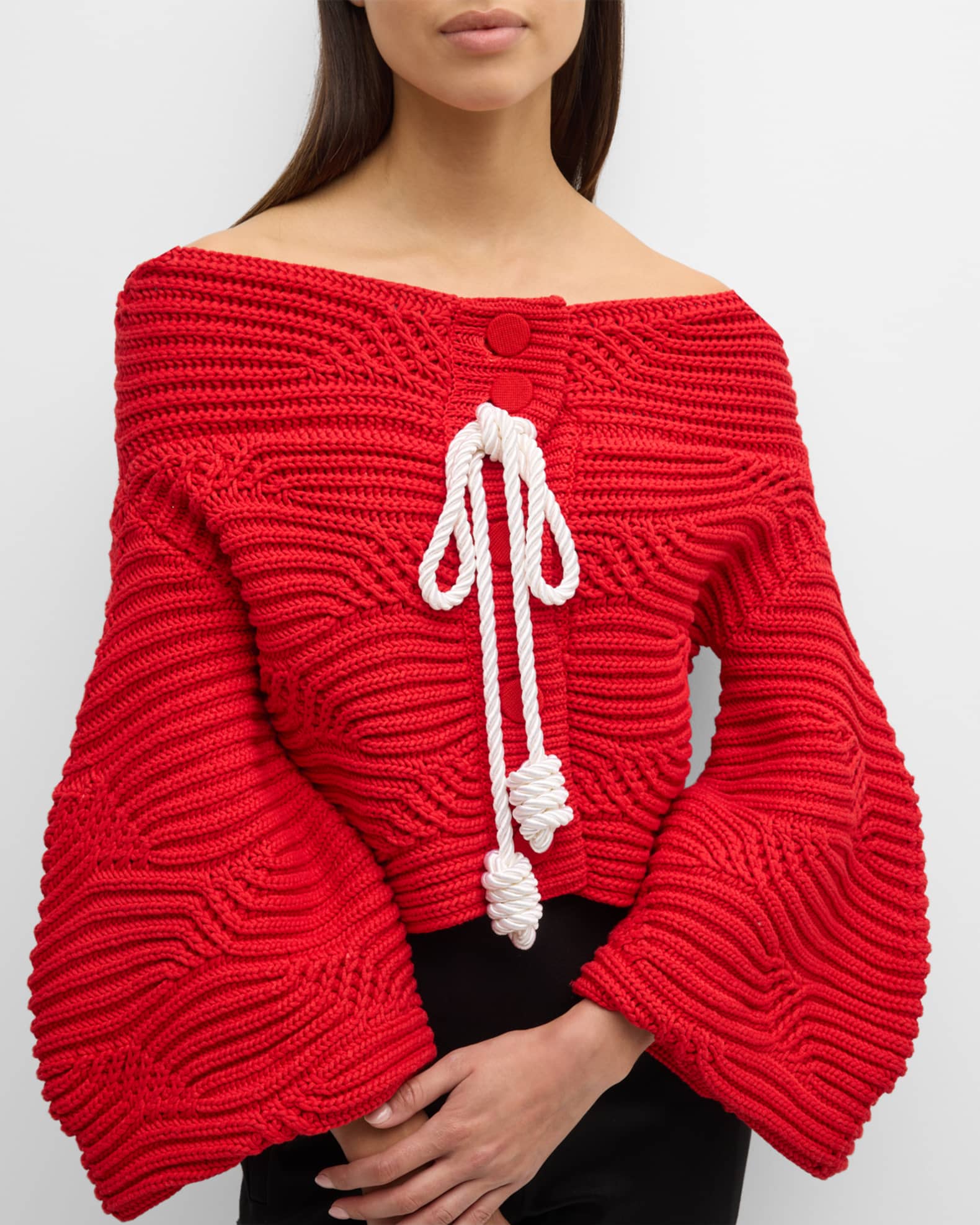 Magalie Cable Knit Off The Shoulder Cardigan