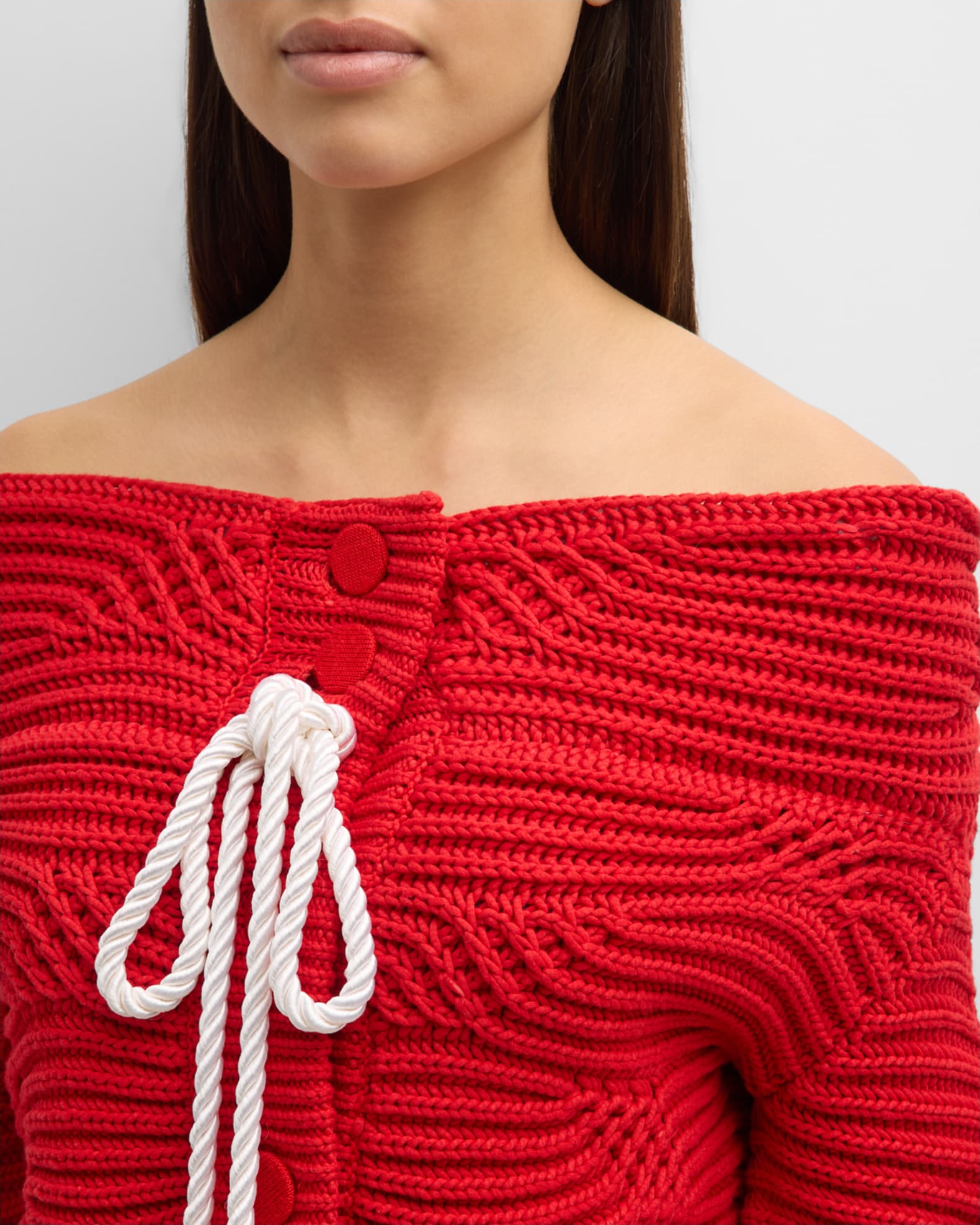 Magalie Cable Knit Off The Shoulder Cardigan