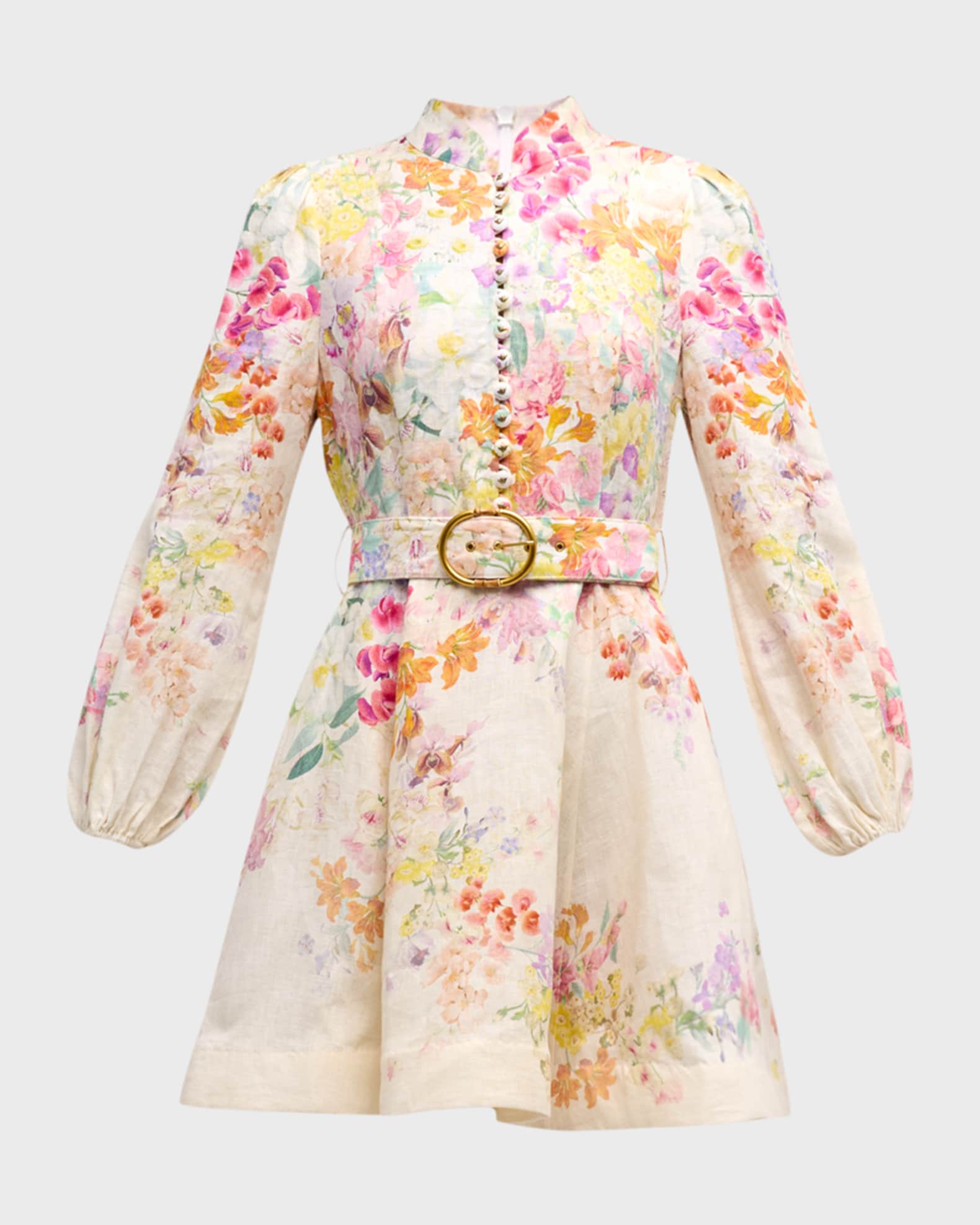 Zimmermann Natura Floral Buttoned Mini Dress | Neiman Marcus