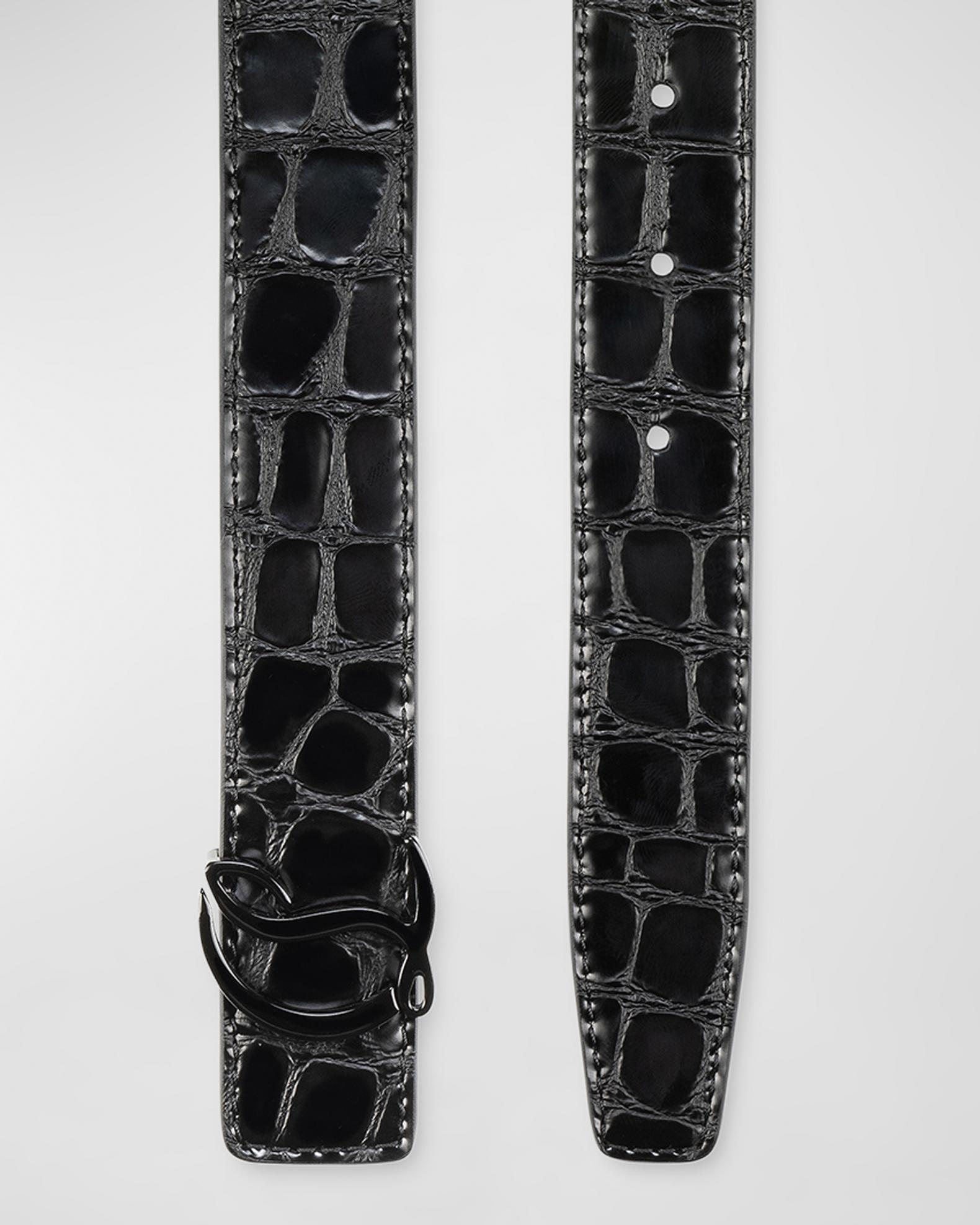 Christian Louboutin Black Croc-Embossed Leather Belt with Red Interior CHRISTIAN LOUBOUTIN Loubi Spiked Leather Belt Black Size 100.40 main image 3