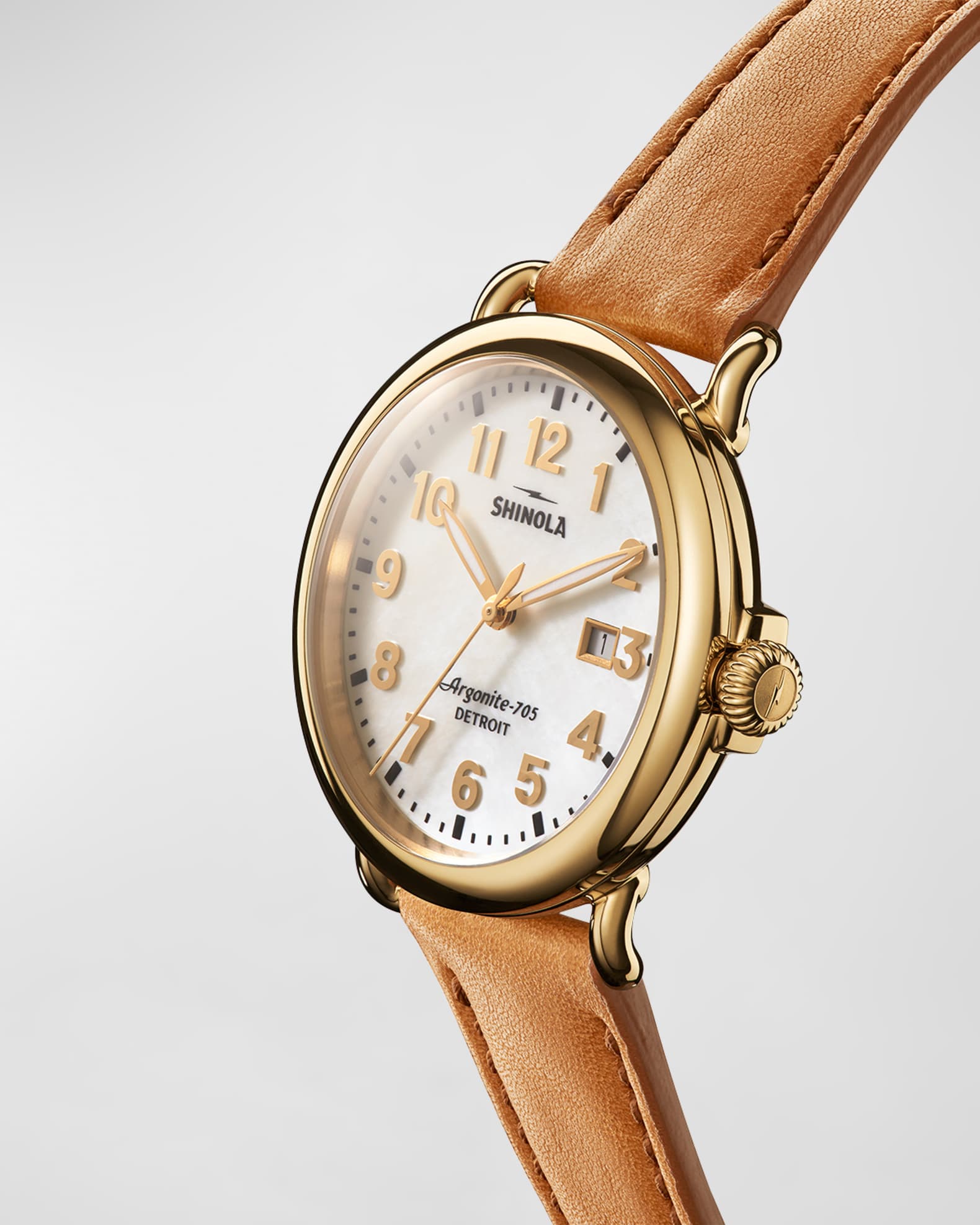 Shinola Runwell Mother of Pearl Dial Leather Strap Watch 41mm White
