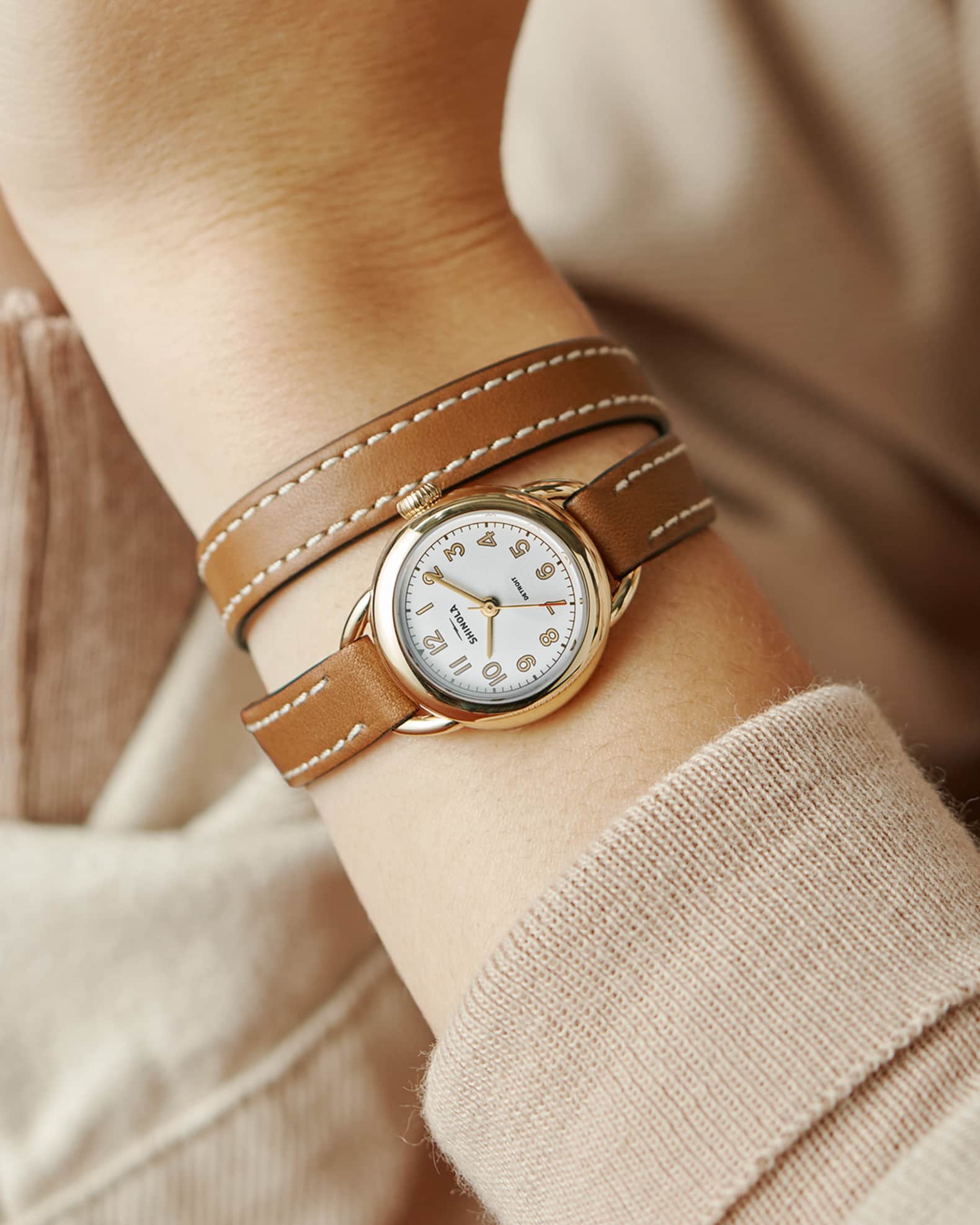 Shinola Runabout Leather Double Wrap Watch 25mm Neiman Marcus