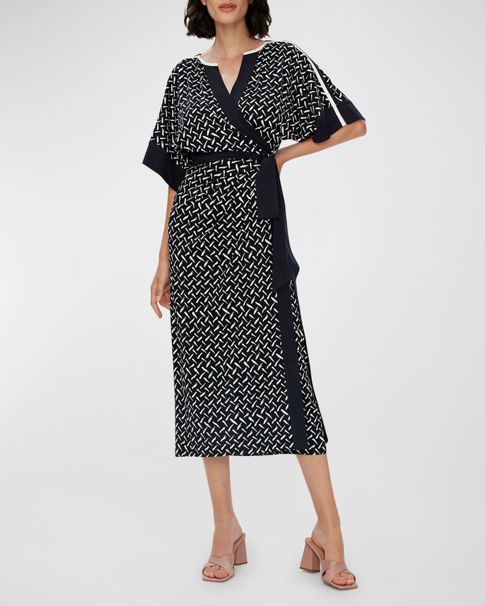 Dorothea Geometric Print Midi Wrap Dress
