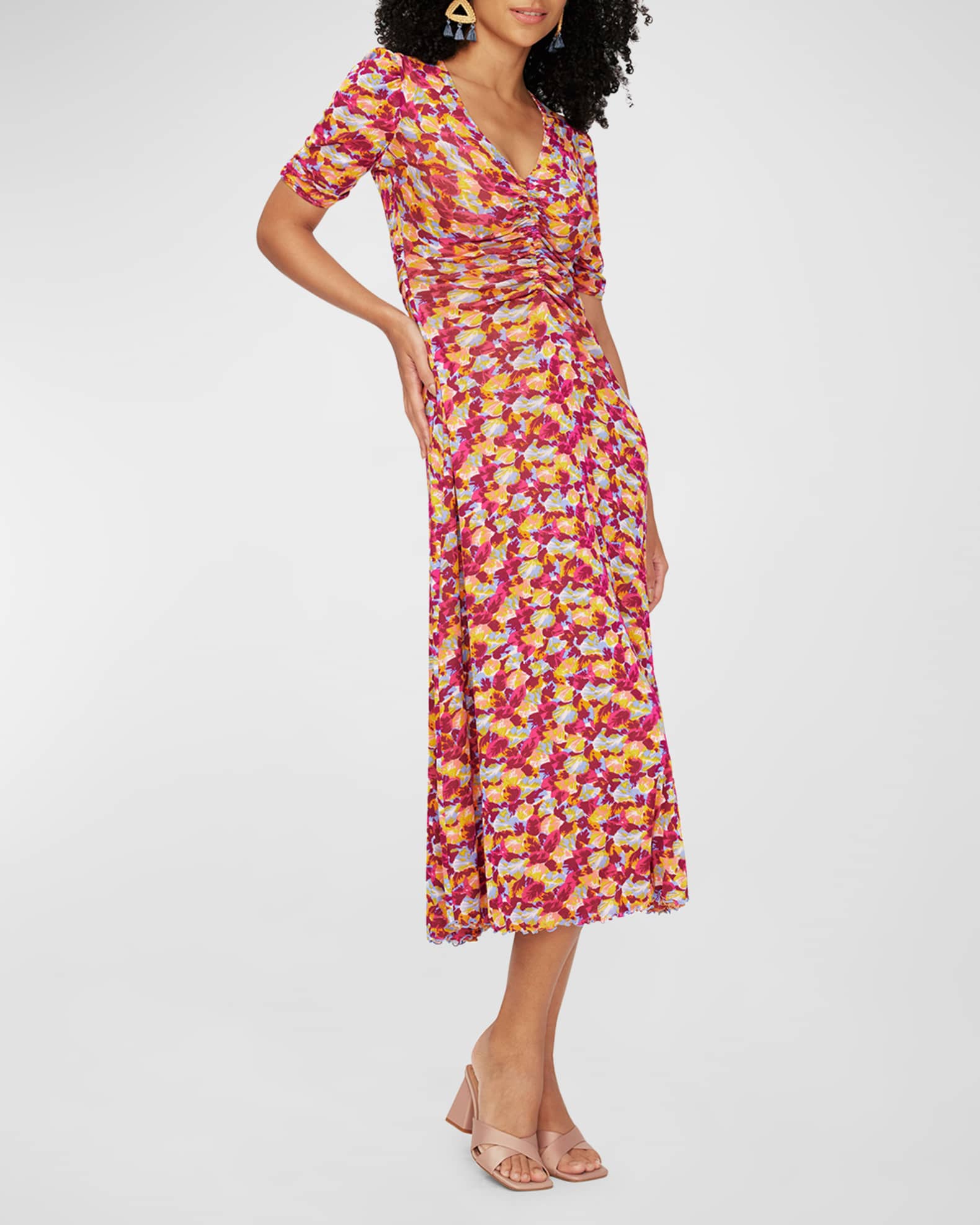 Diane von Furstenberg Koren Reversible Ruched Mesh Midi Dress | Neiman ...