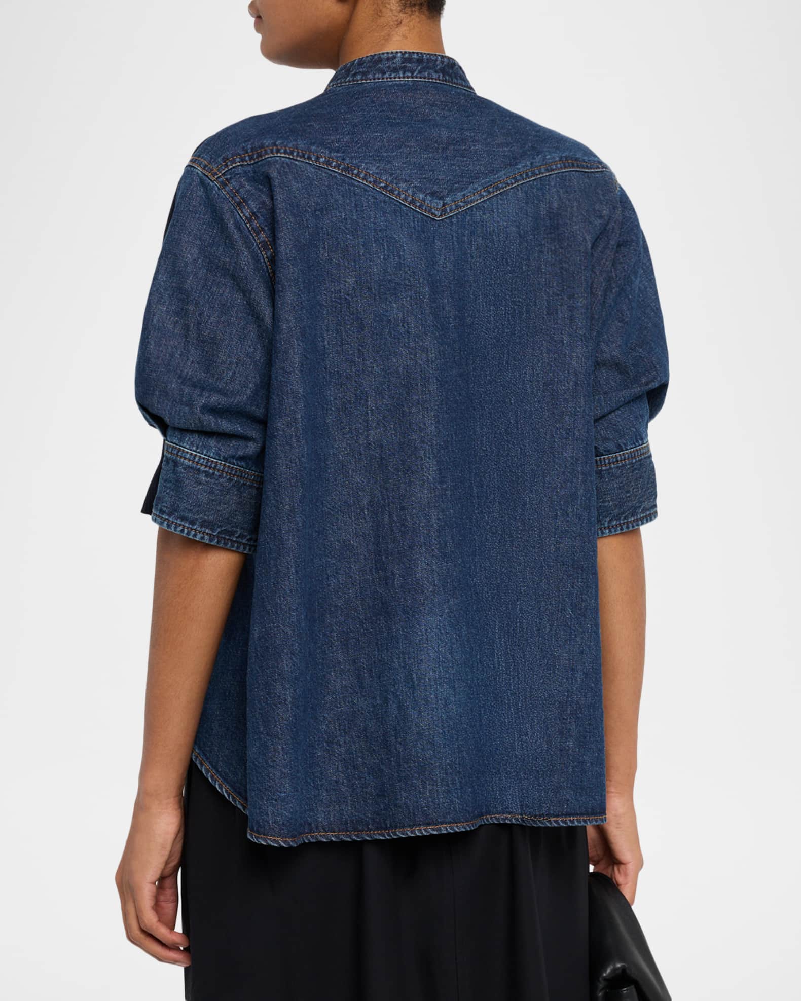 SACAI Layered Knit and Denim Shirt | Neiman Marcus