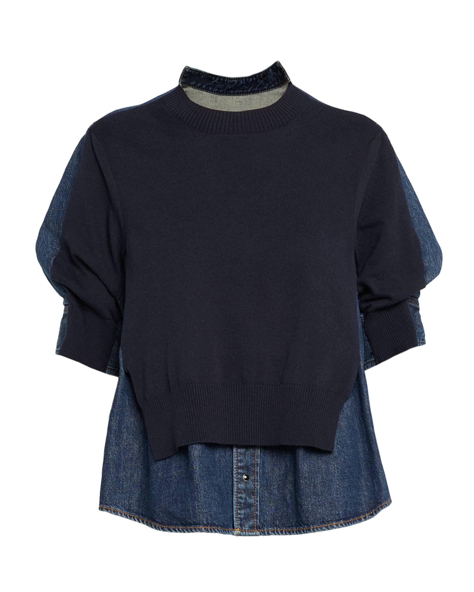 SACAI Layered Knit and Denim Shirt | Neiman Marcus