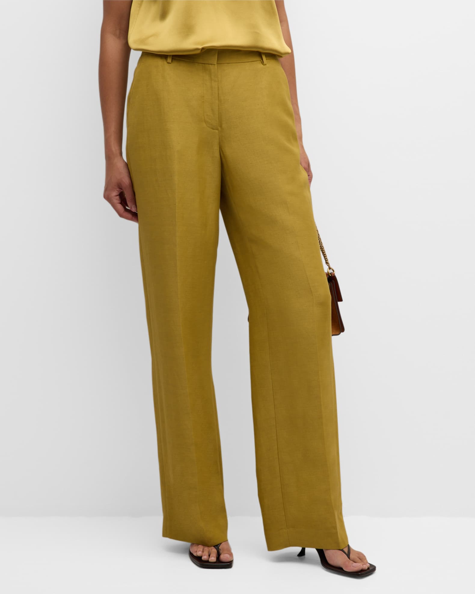 Lafayette 148 New York Gates High Rise Straight Leg Linen Blend Pants Neiman Marcus