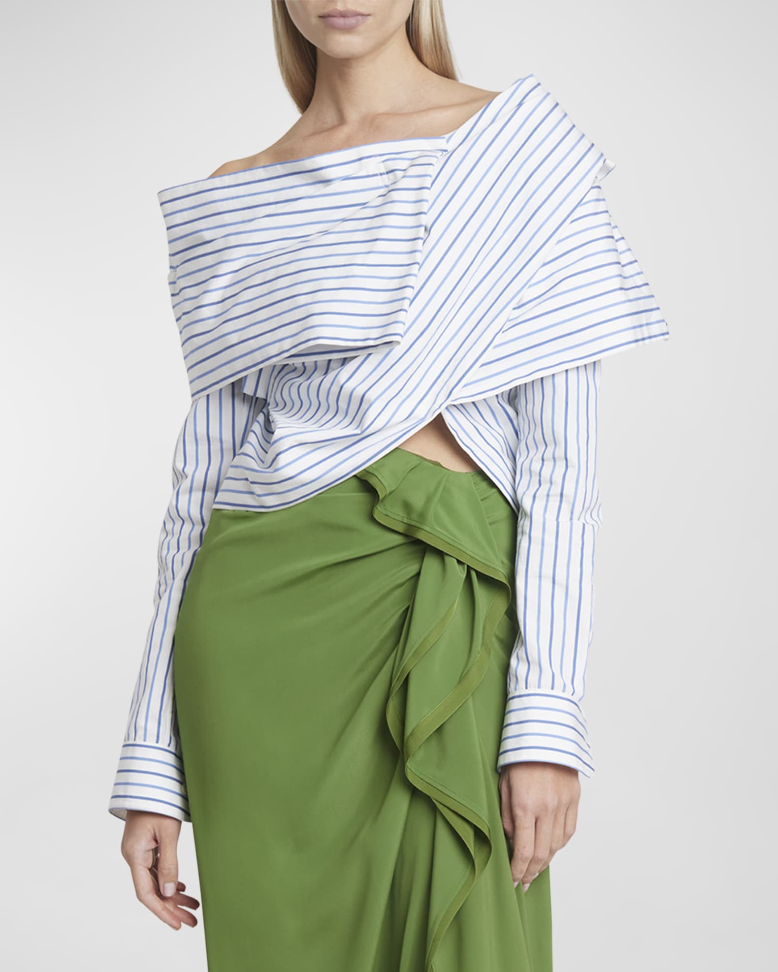 Dries Van Noten Crispy Draped Off-Shoulder Shirt | Neiman Marcus