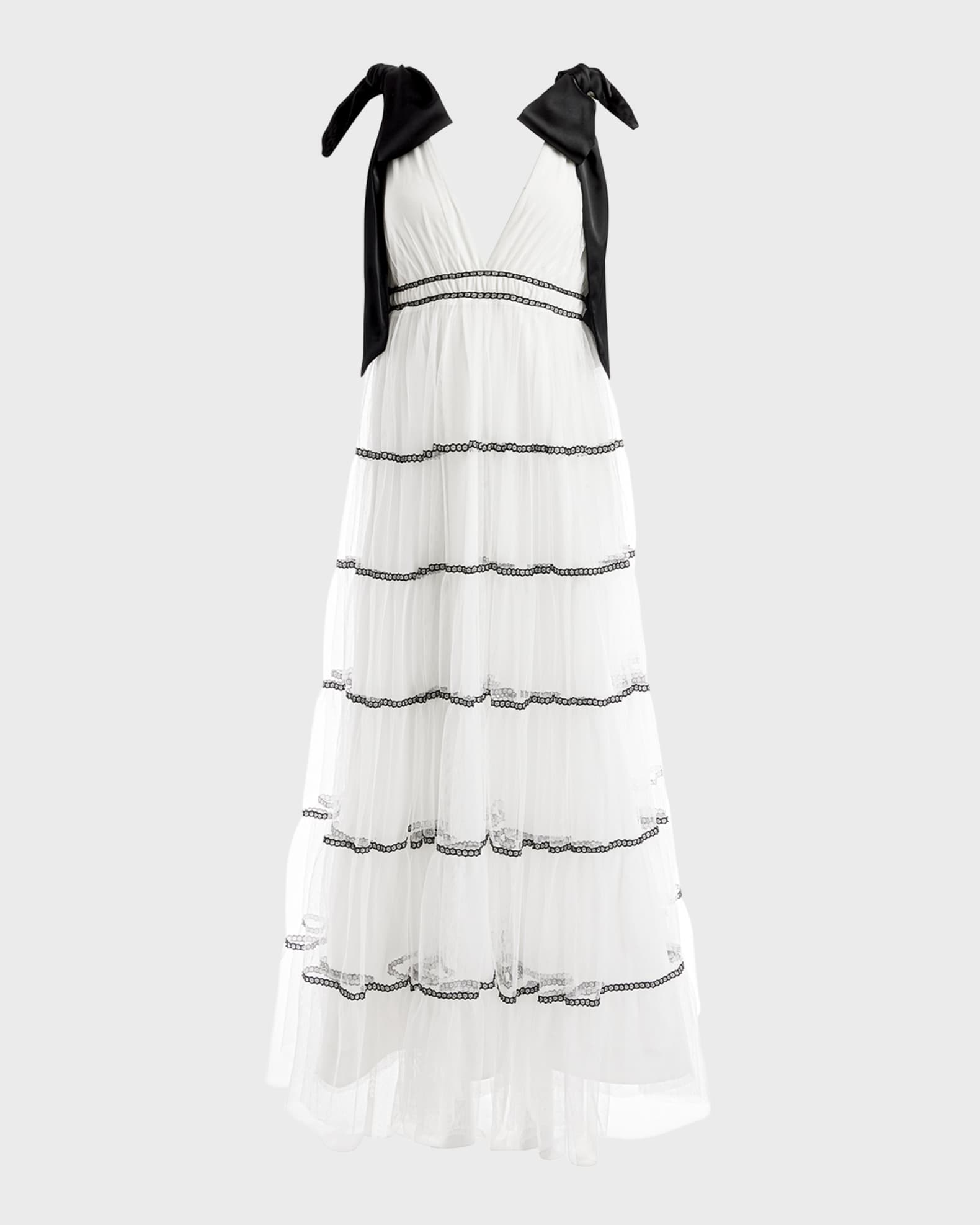 Alice + Olivia Jessalynn Bow Strap Tiered Maxi Gown