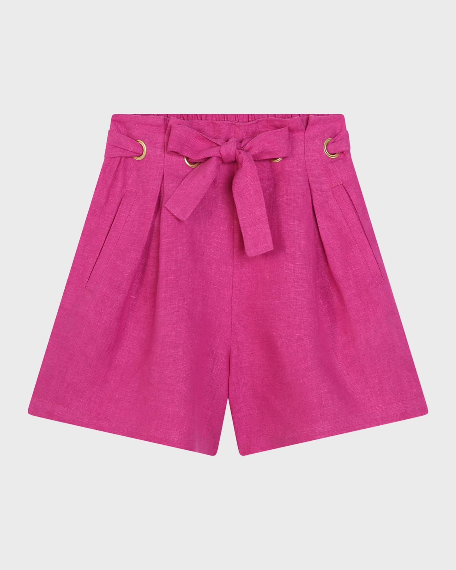 Chloe Girl's Linen Shorts with Eyelets, Size 6-12