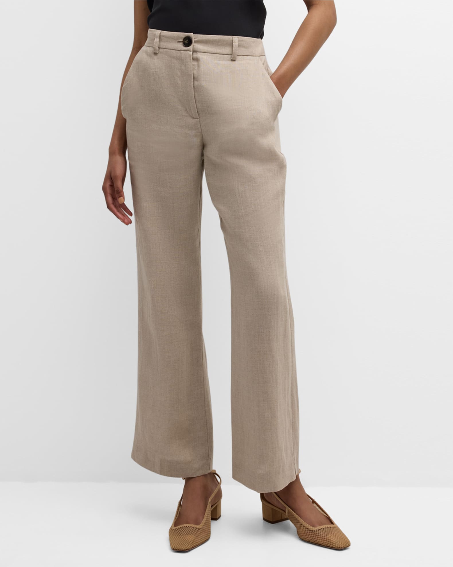 Marella Muschio Cropped Flared-Leg Linen Pants | Neiman Marcus