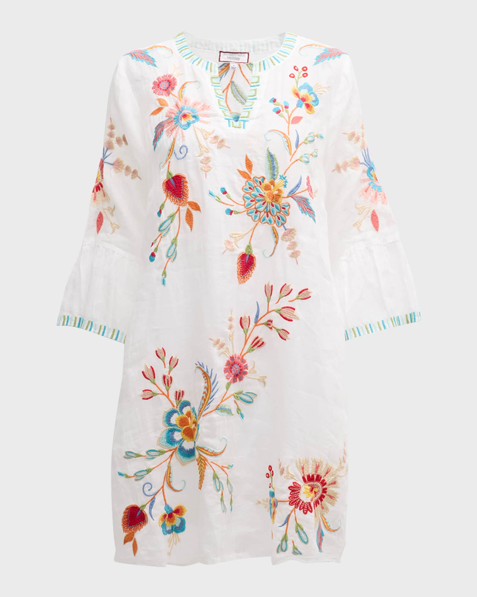 Johnny Was Joele Floral-Embroidered Midi Shift Dress | Neiman Marcus
