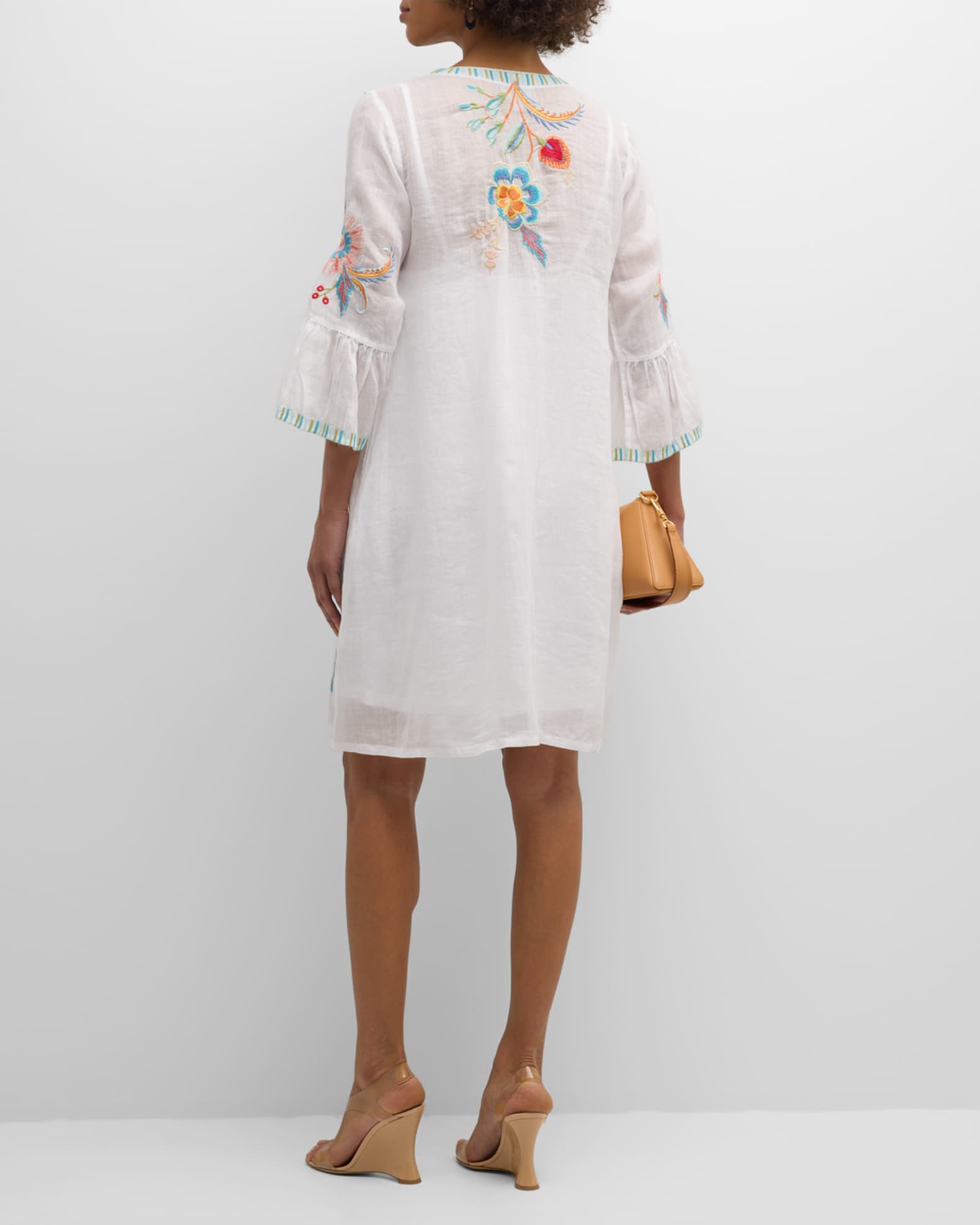 Johnny Was Joele Floral-Embroidered Midi Shift Dress | Neiman Marcus