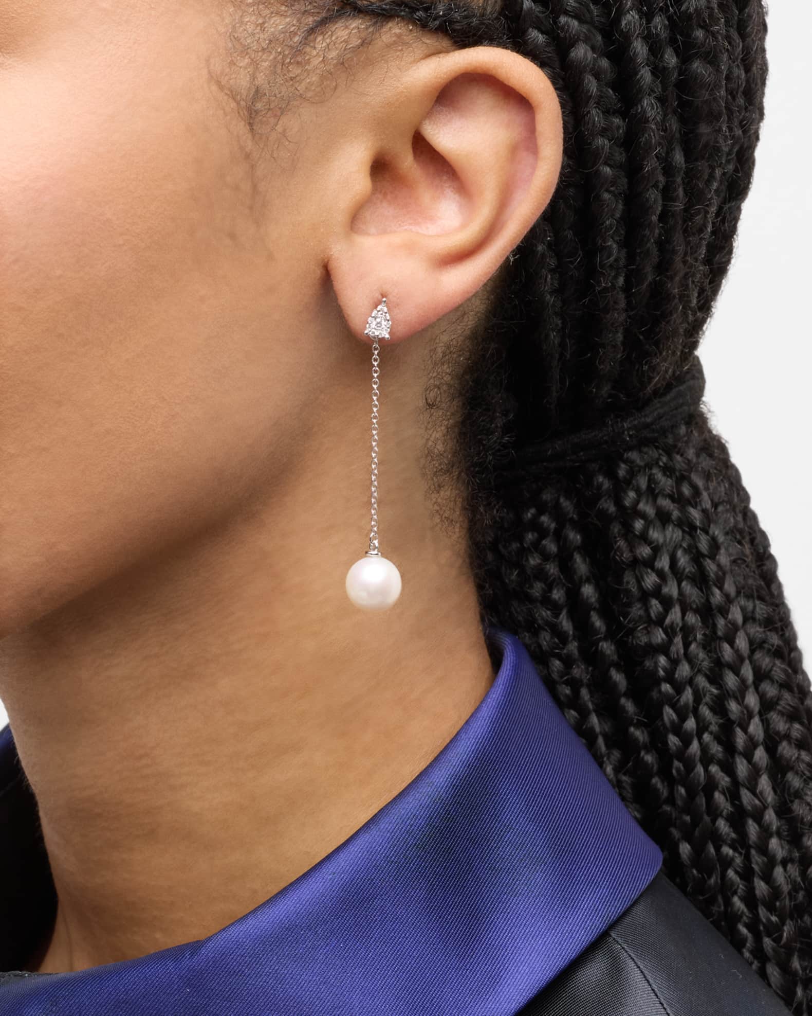 18K White Gold Diamond Pendant Earrings with Freshwater Pearls  1