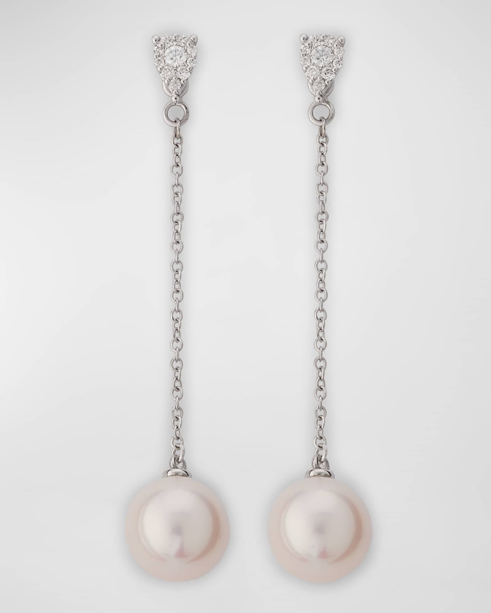 18K White Gold Diamond Pendant Earrings with Freshwater Pearls  0