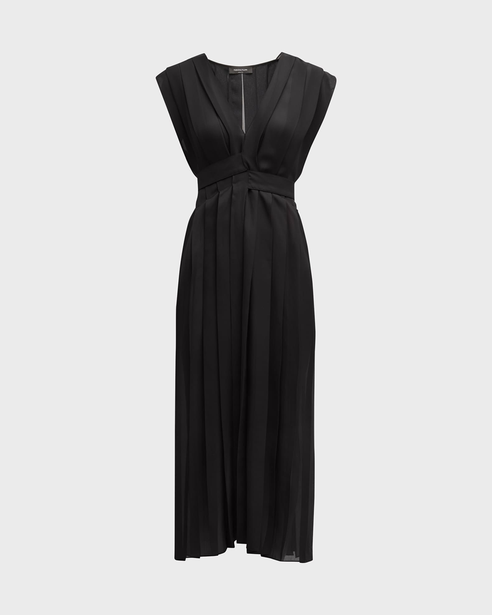 FABIANA FILIPPI Pleated Cap-Sleeve Chiffon Empire Midi Dress