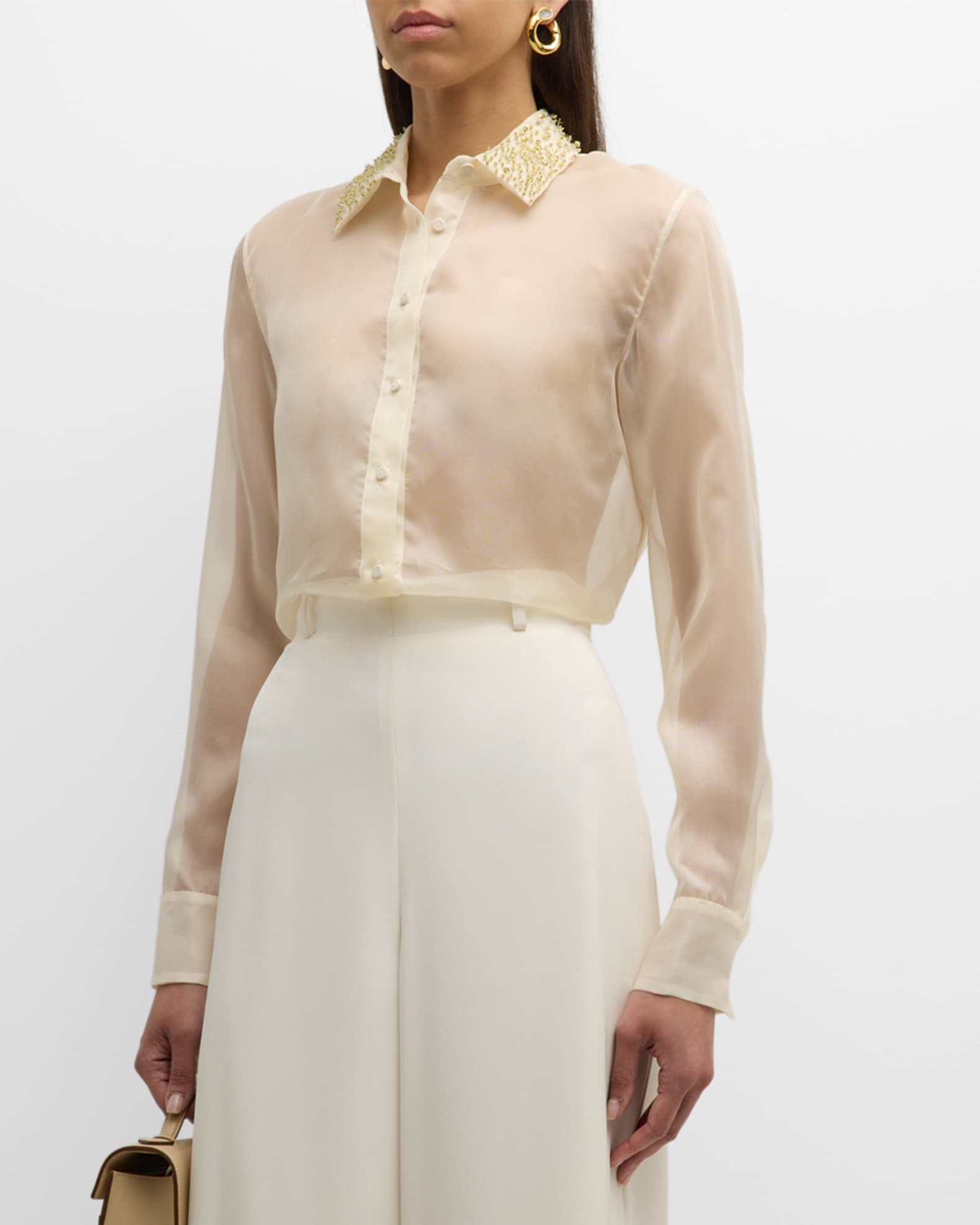 Fabiana Filippi sheer-lace button-up shirt - Neutrals