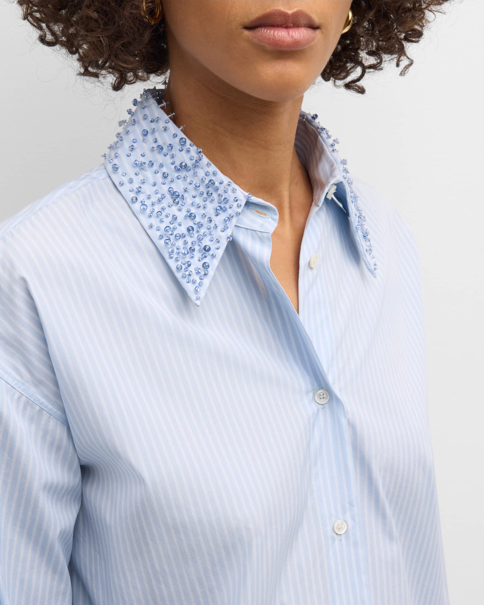 Lily Poplin Boyfriend Shirt Micro Pinstripe Navy/White