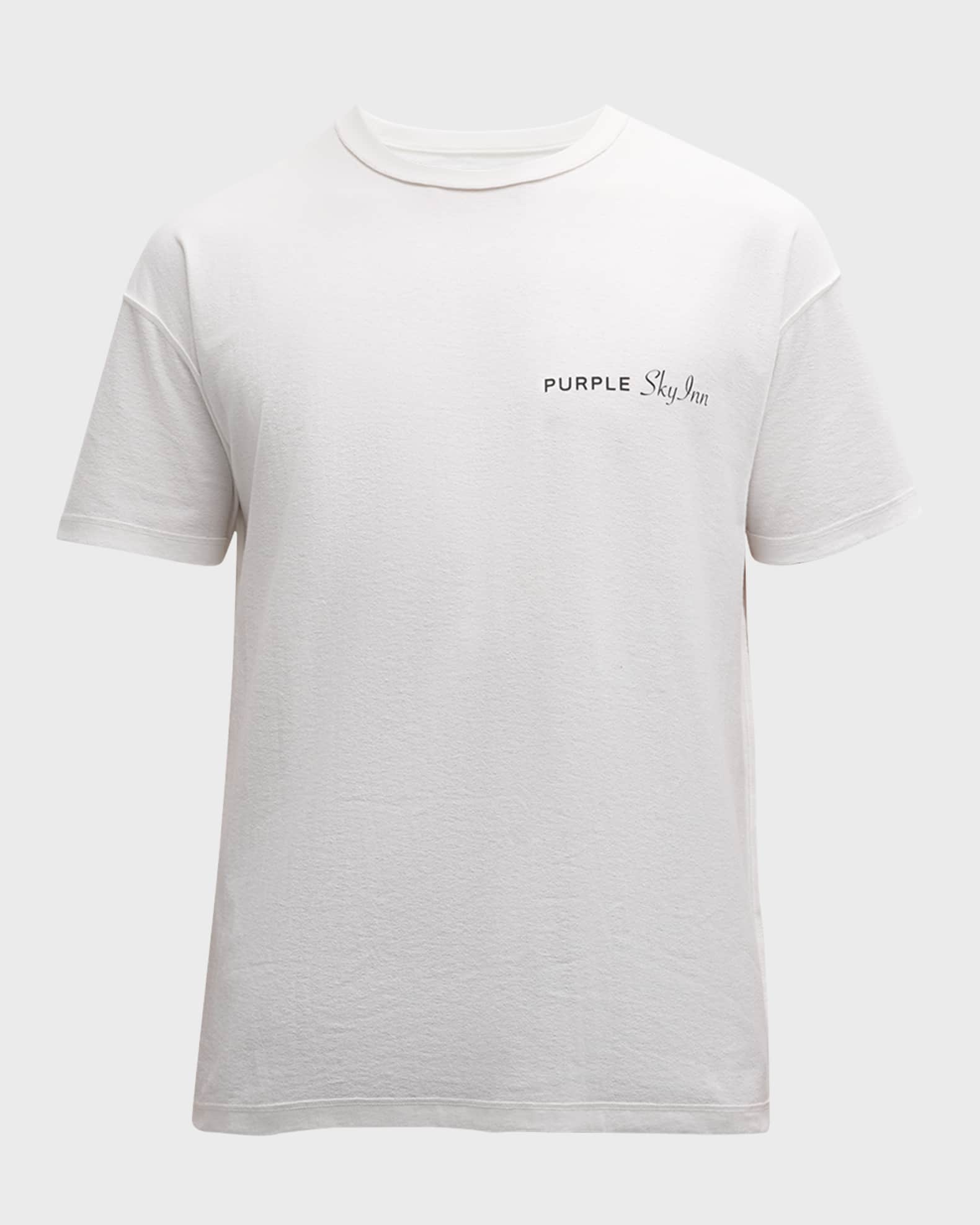 men's white and purple graphic tee