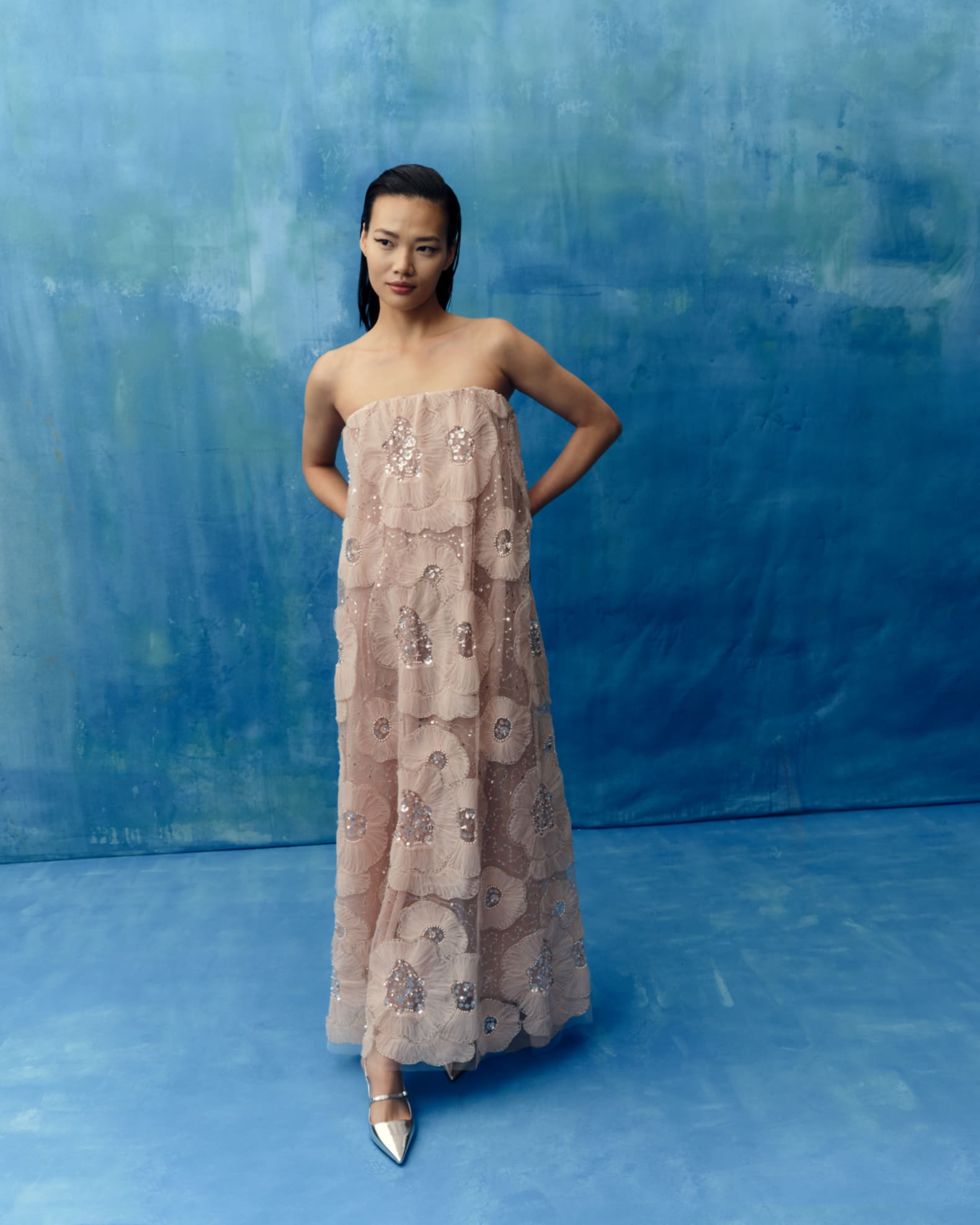 Margot Strapless Beaded Floral Tulle Gown