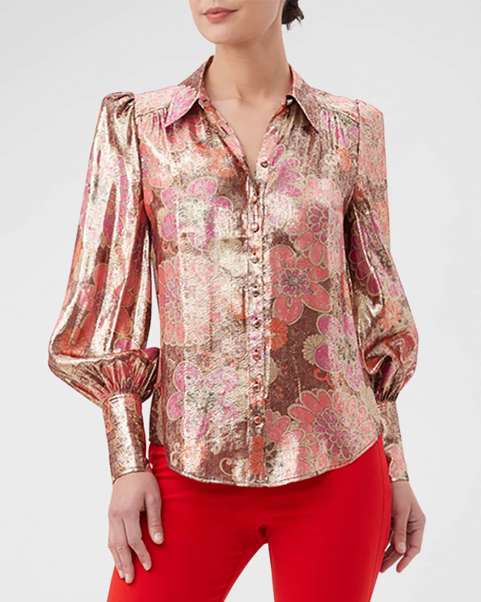 Sagittarius Floral-Print Bishop-Sleeve Top 0