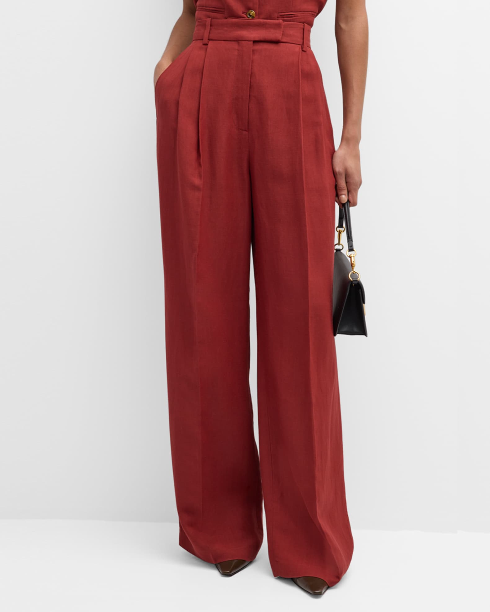 High-Rise Pleated Twill Trousers 1