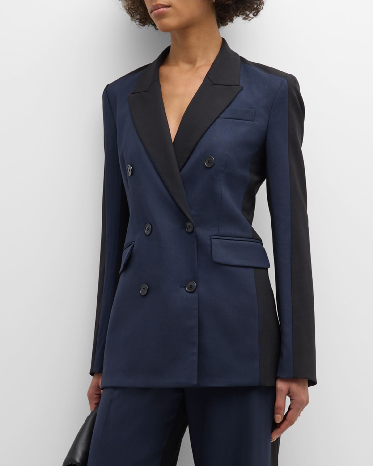 ARGENT Double Breasted Colorblock Wool Blazer Neiman Marcus
