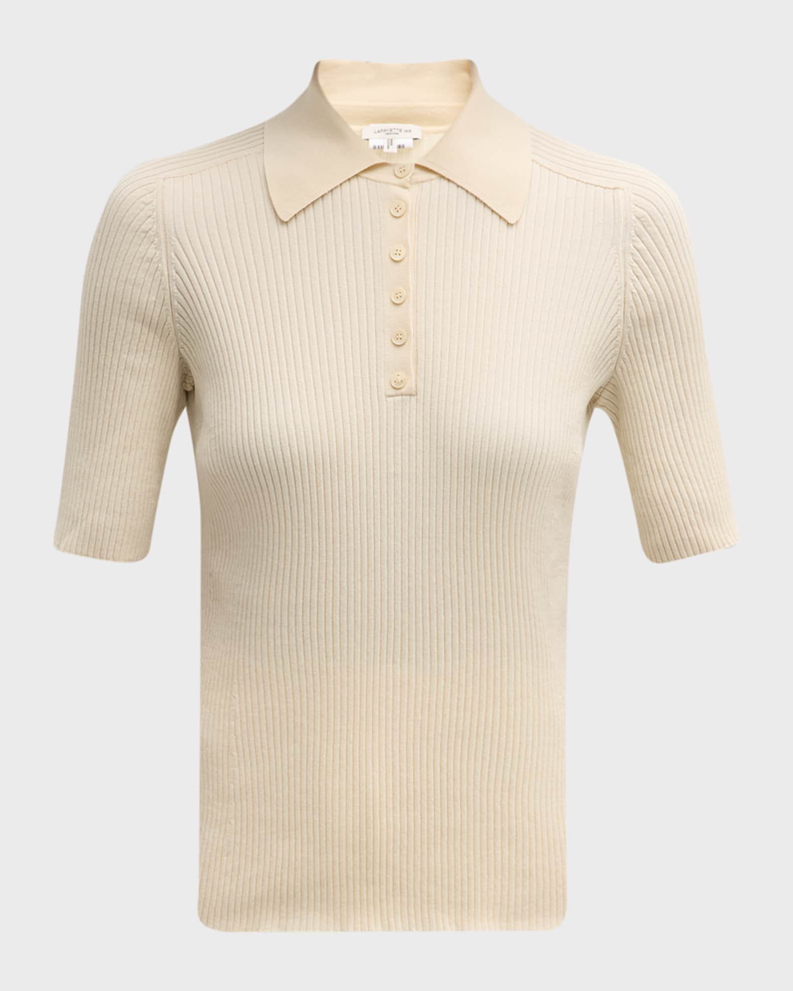 Lafayette 148 New York Ribbed Elbow-Sleeve Polo