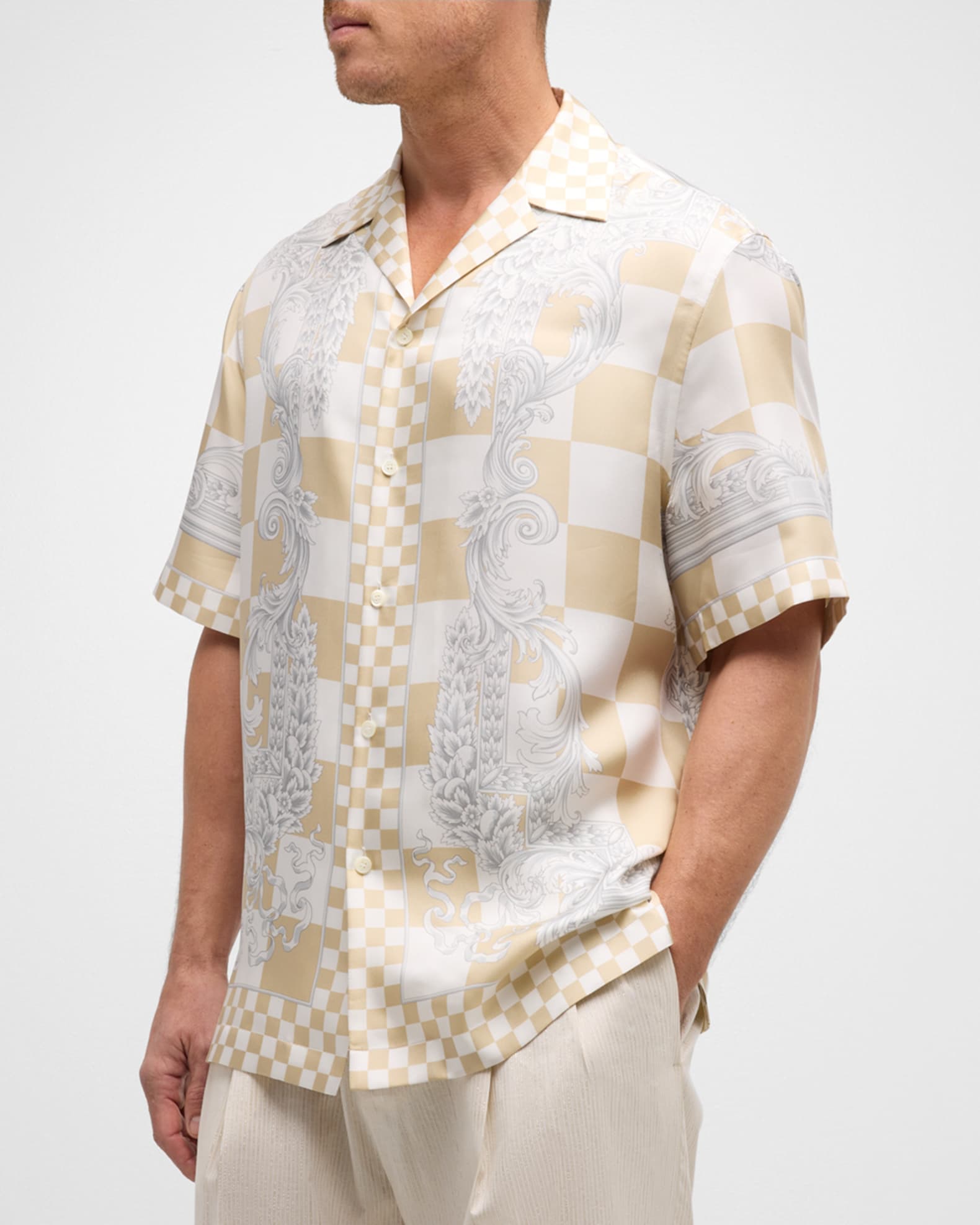 Versace Medusa-print checked silk shirt - Green