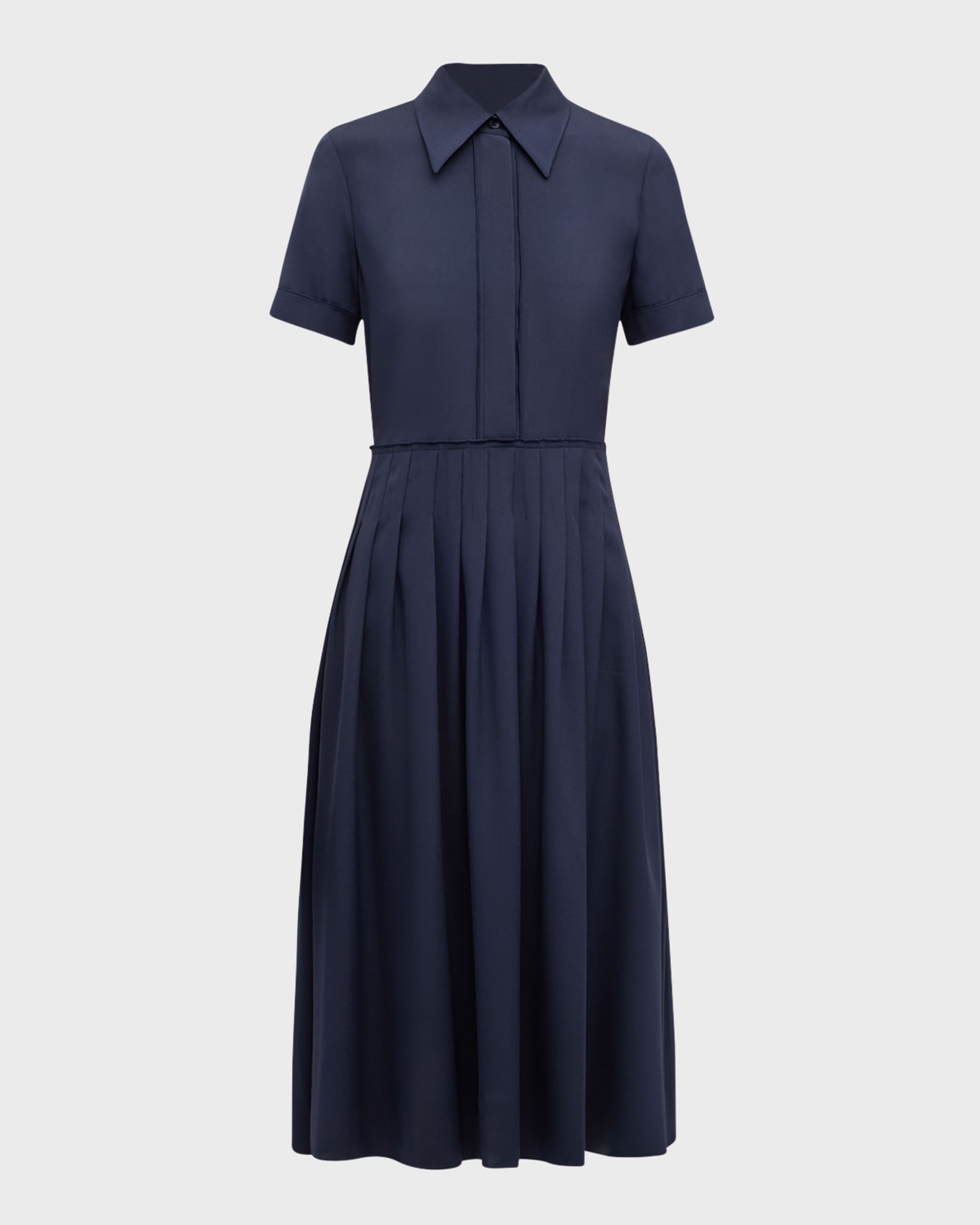 Lafayette 148 New York Pleated Organic Silk Georgette Midi Shirtdress