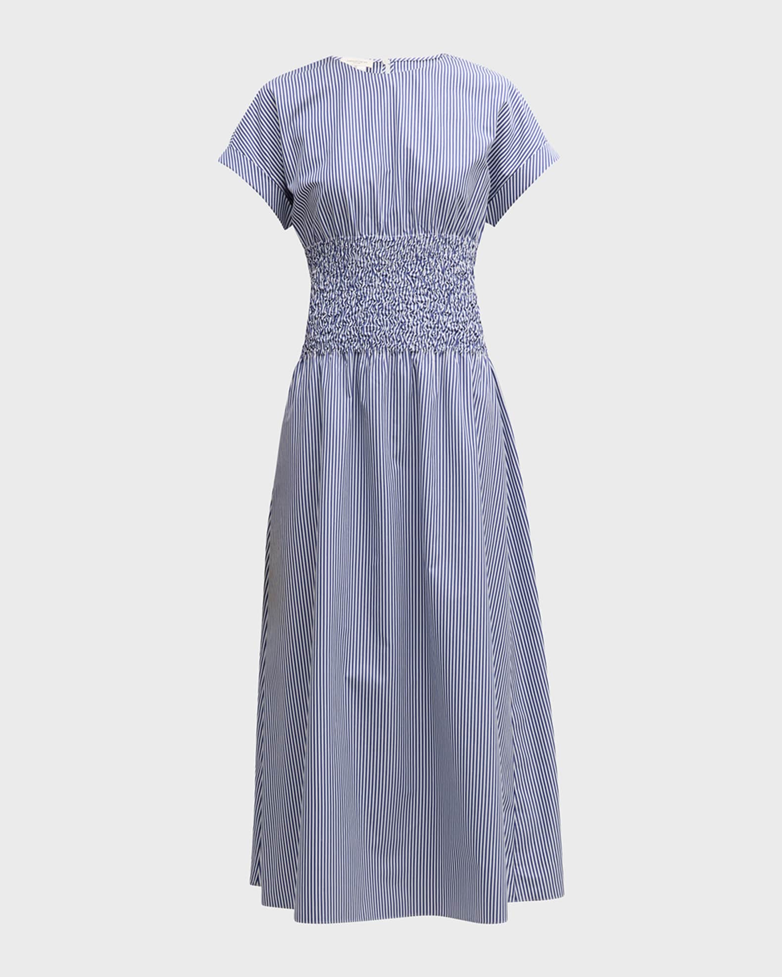 Lafayette 148 New York Striped Smocked Cotton Poplin Maxi Dress