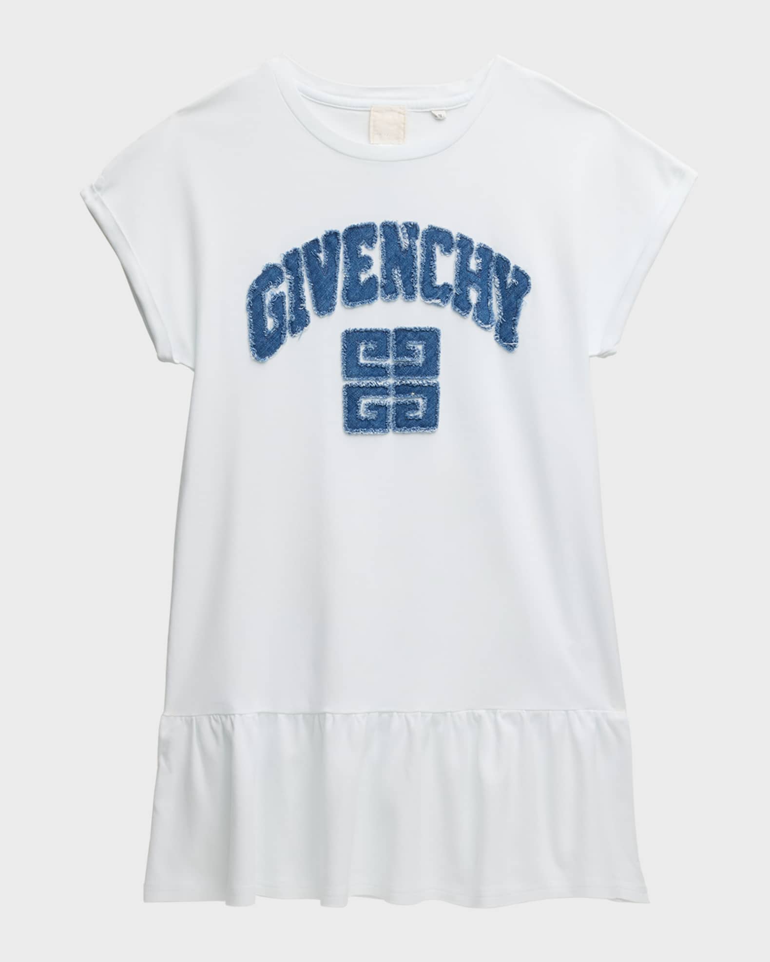 Givenchy Girl's 4G Denim Applique Short-Sleeve Dress, Size 5-14