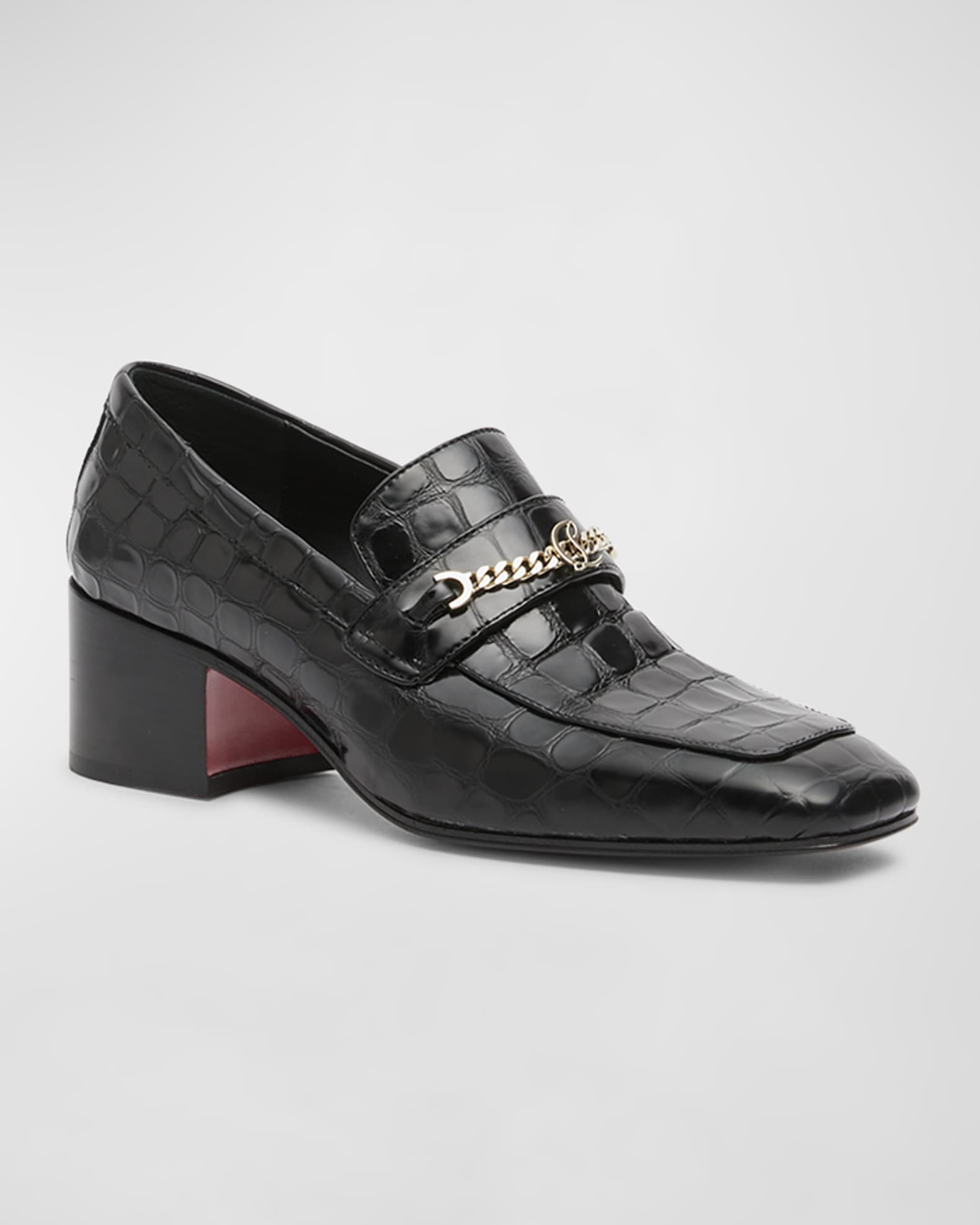 Christian Louboutin MJ Croco Chain Red Sole Heeled Loafers Neiman Marcus