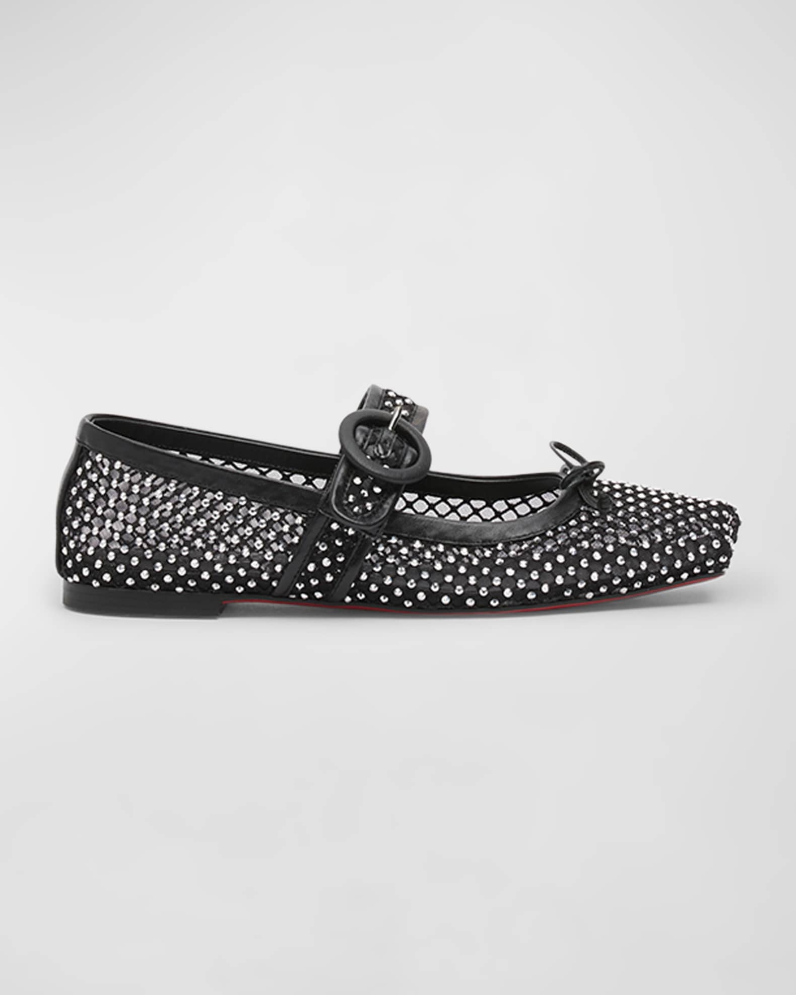 Christian Louboutin Mesh Net Mary Jane Red Sole Ballerina Flats