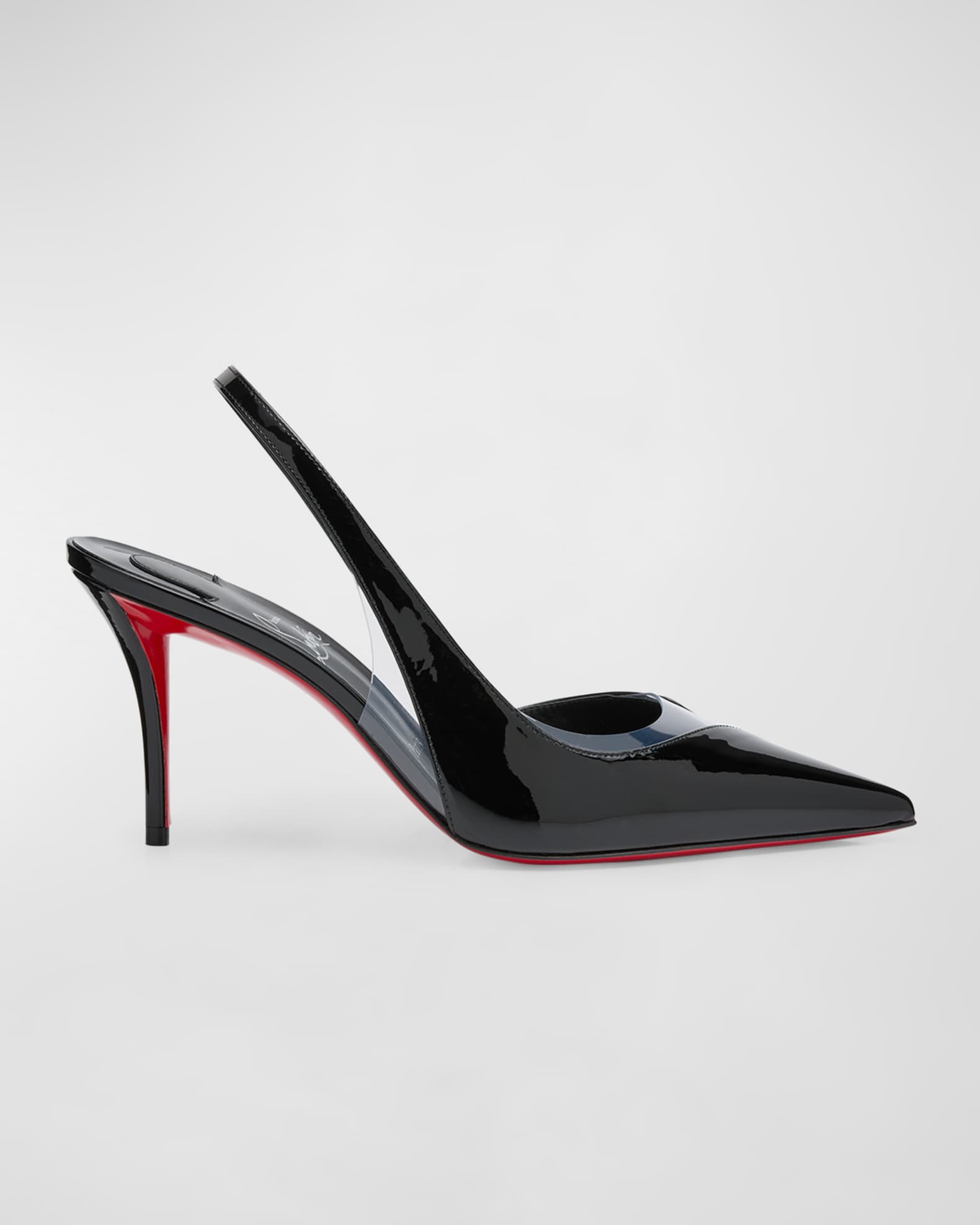 Posticha Patent PVC Red Sole Slingback Pumps