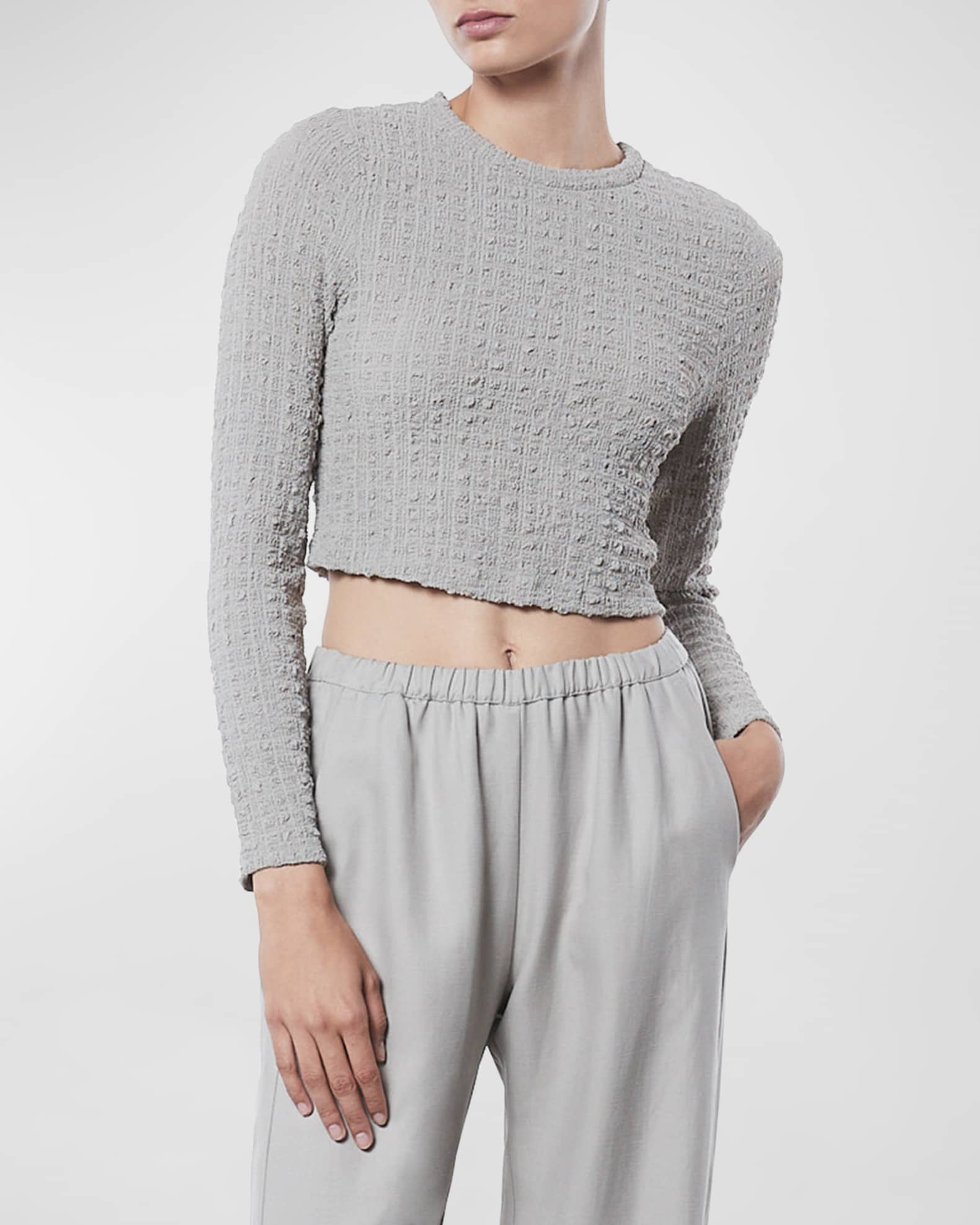Enza Costa Puckered Long-Sleeve Crop Top