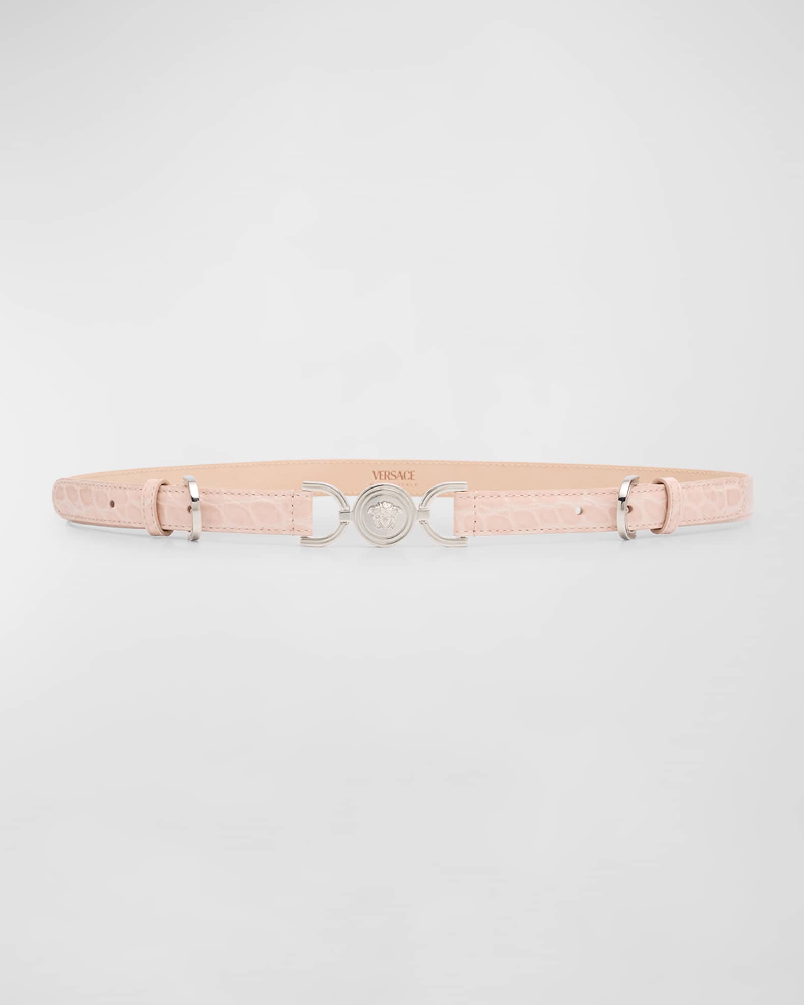 Medusa Croc-Embossed Leather Belt  0