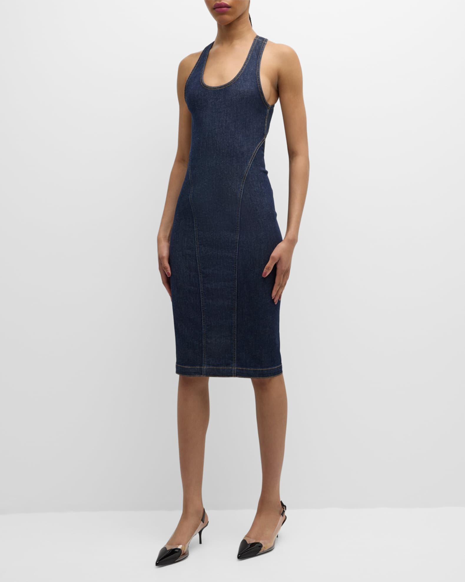 Low back denim midi dress hot sale