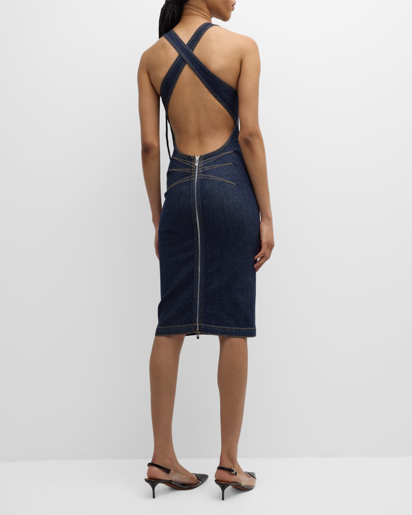 Low back denim midi dress hot sale