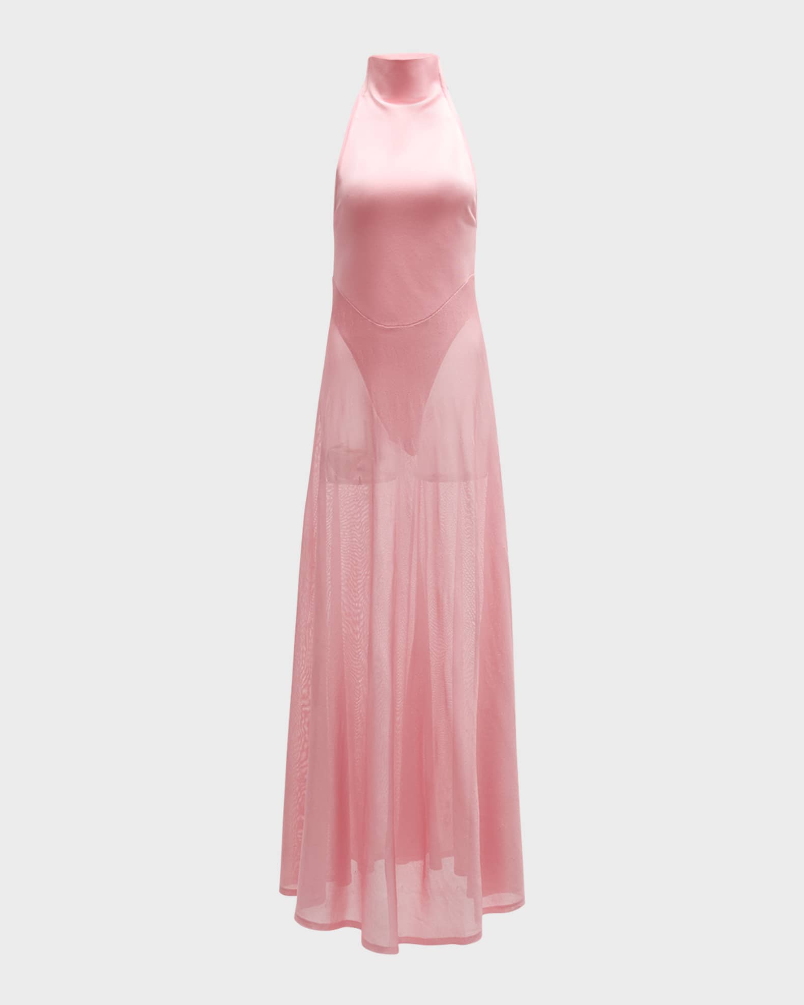 ALAIA Halter Sheer Flared Dress | Neiman Marcus