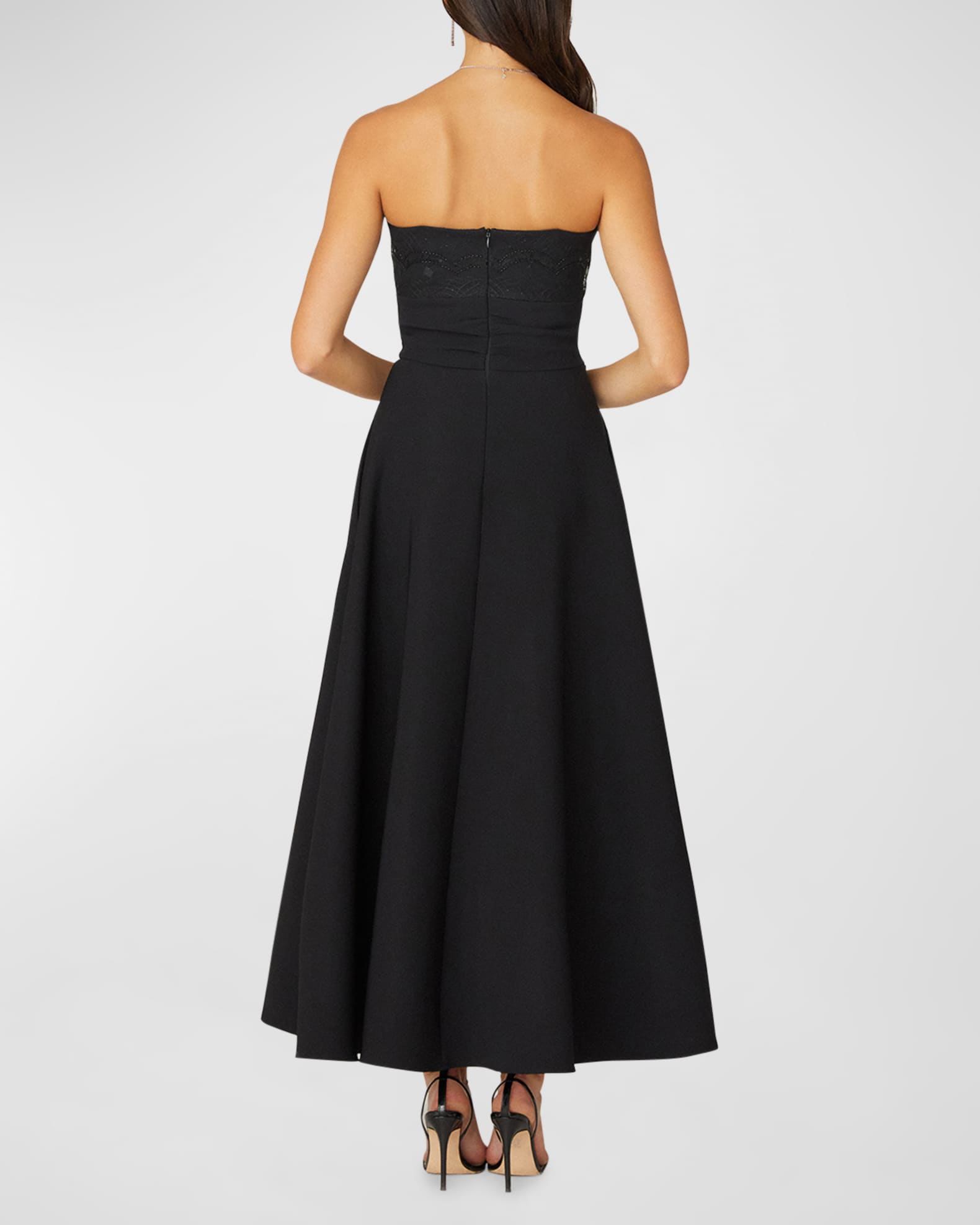Jasmina Strapless Beaded A-Line Gown In Jet