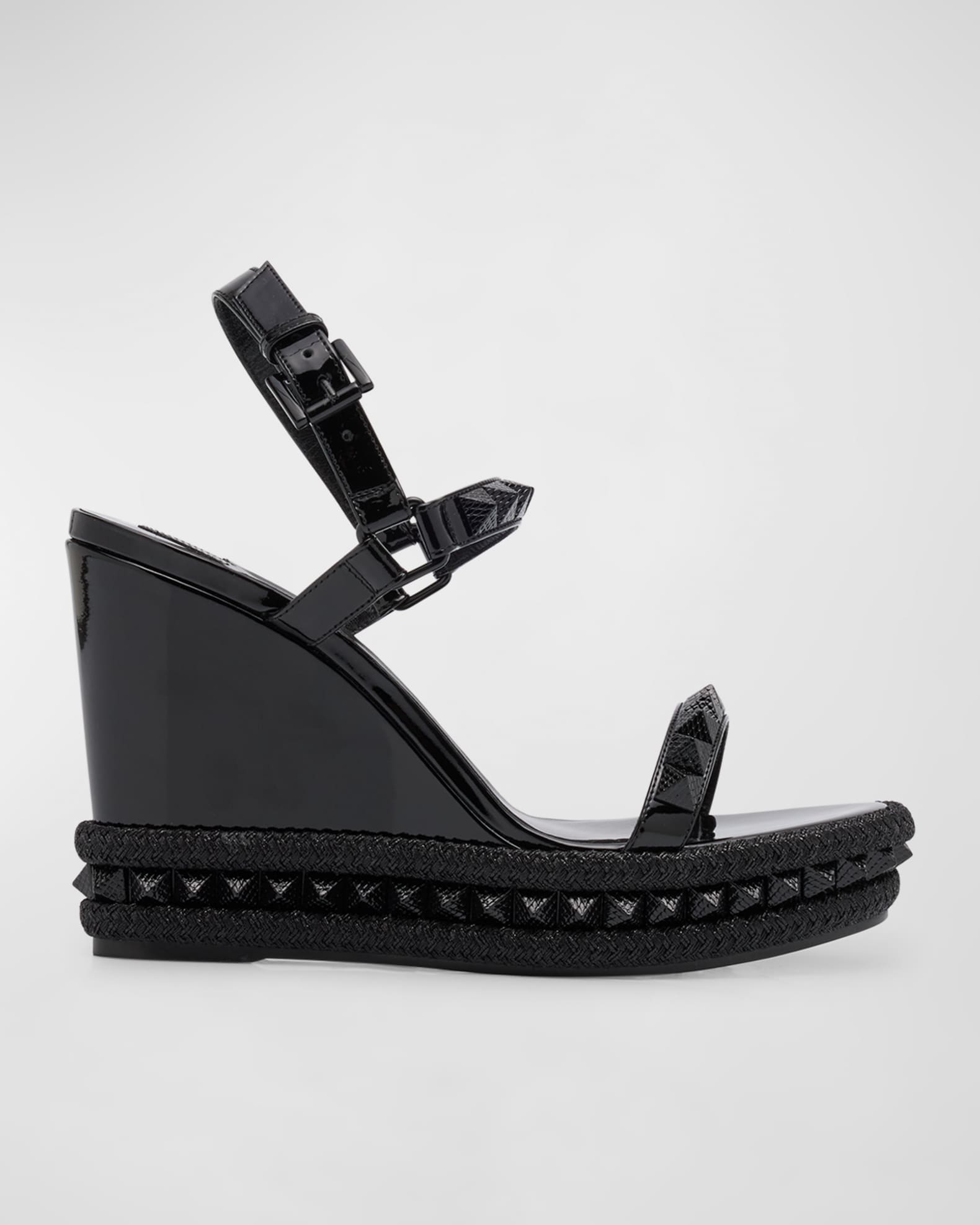 Christian Louboutin Pyraclou Metallic Spike Red Sole Wedge Sandals Neiman Marcus