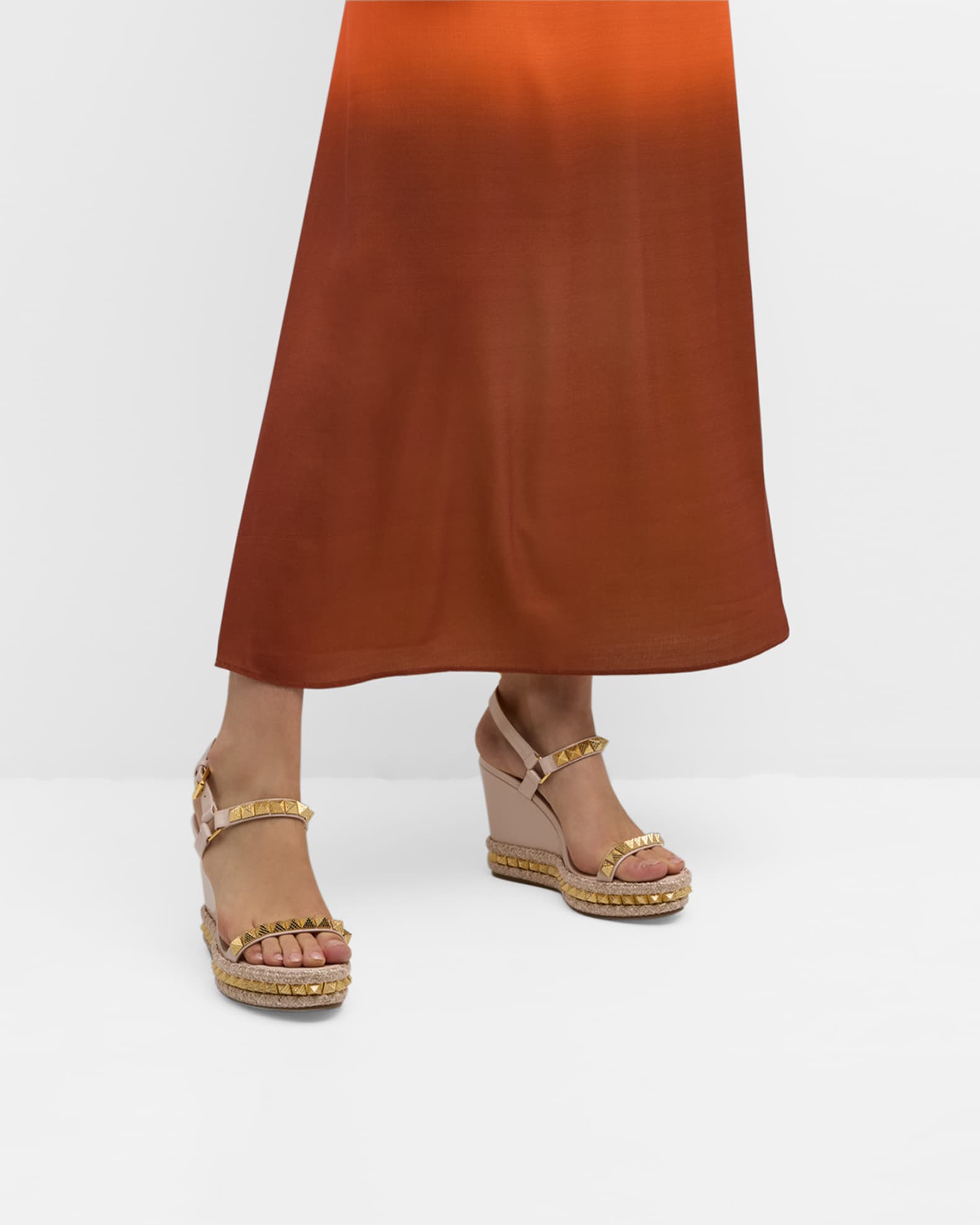 Pyraclou Metallic Spike Red Sole Wedge Sandals 1