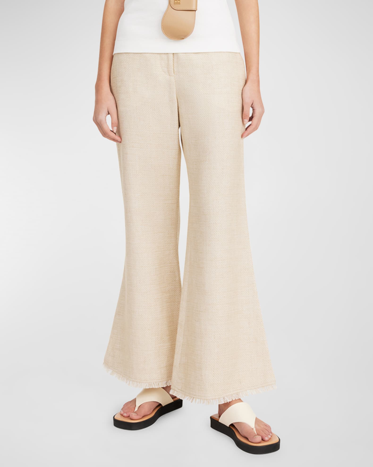 By Malene Birger Caras Fringe-Trim Flare-Leg Tweed Pants
