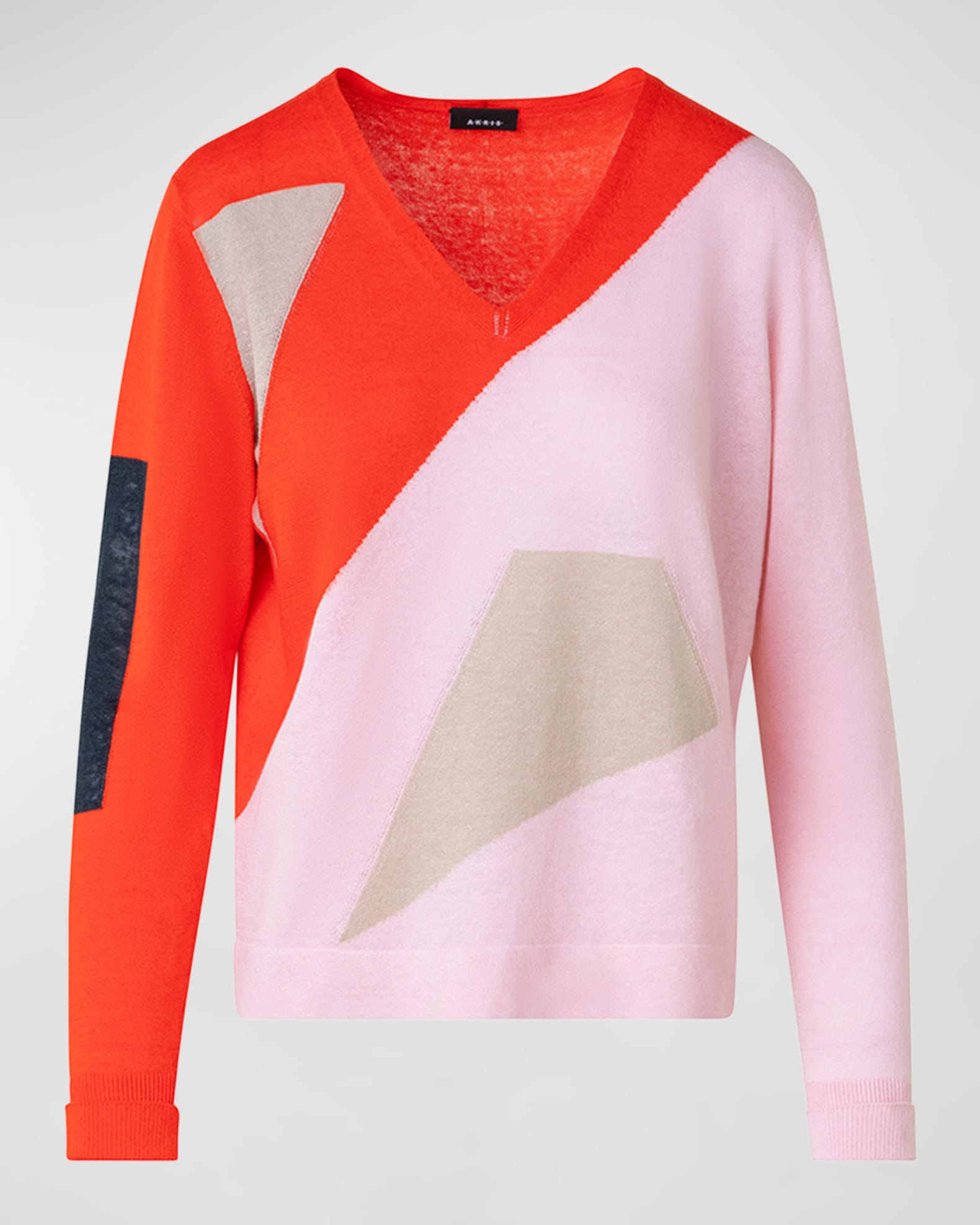 Akris Cotton and Linen Knit Sweater with Spectra Intarsia Details Neiman Marcus